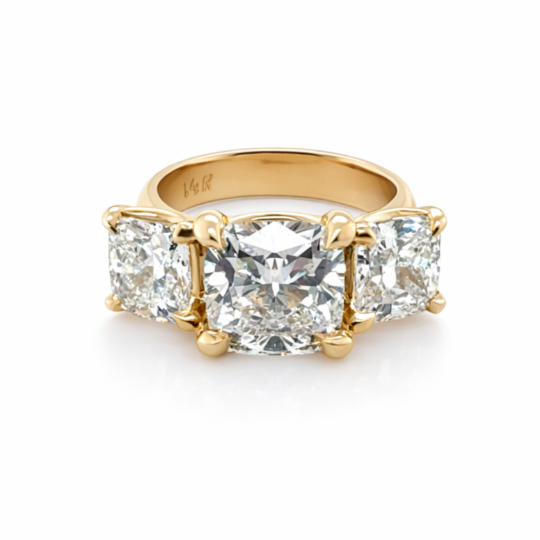 3 Cushion Stone Evergreen Ring - 7.78 cttw
