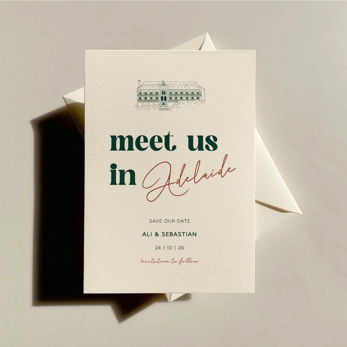 Which one is your favourite?

I&rsquo;m playing with two colourways for this elegant save the date design featuring a custom illustration &mdash; and I&rsquo;d love your opinion!

Do you prefer the deep green with ivory text or the light cream with f