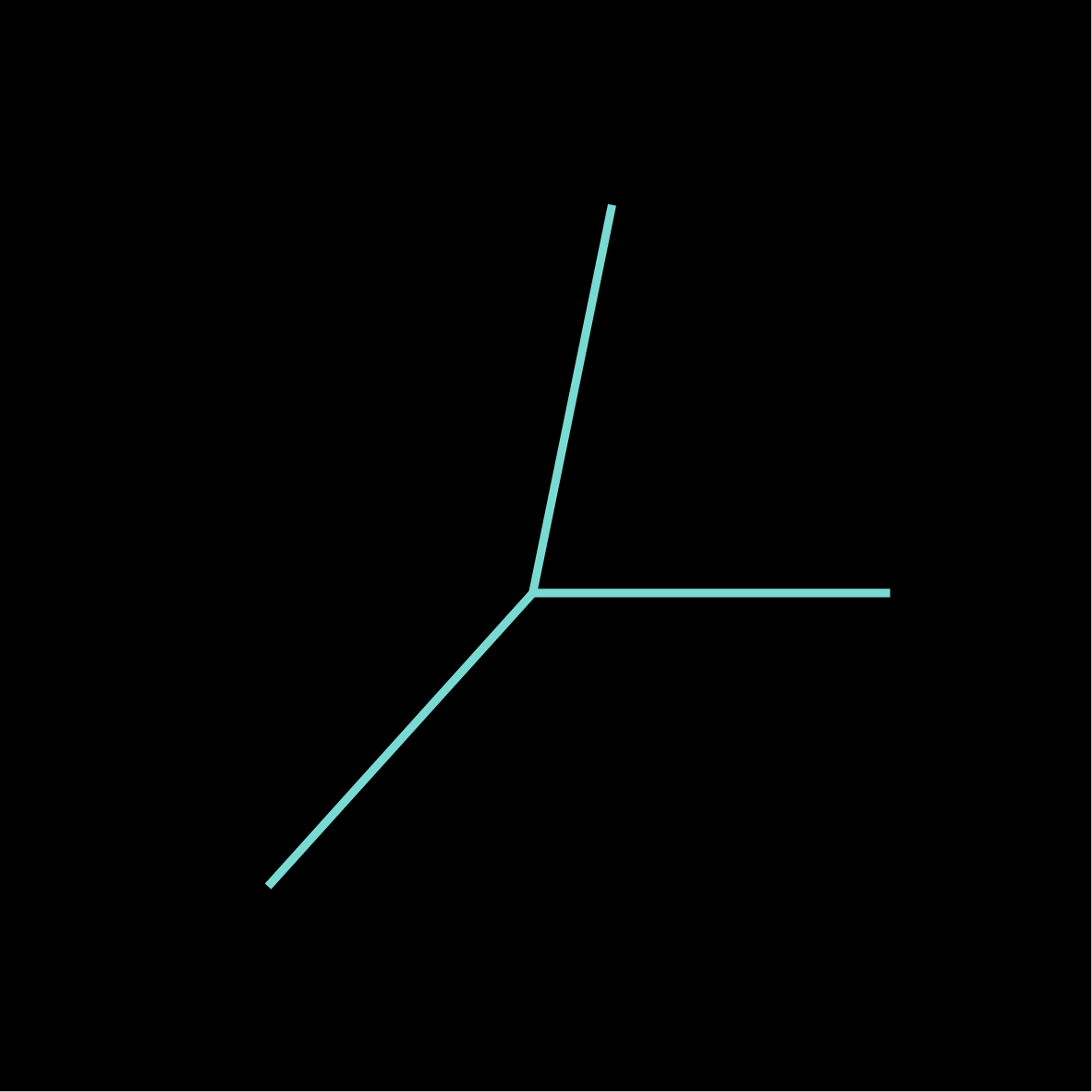 Three intersecting light blue lines on a black background forming an open angle.