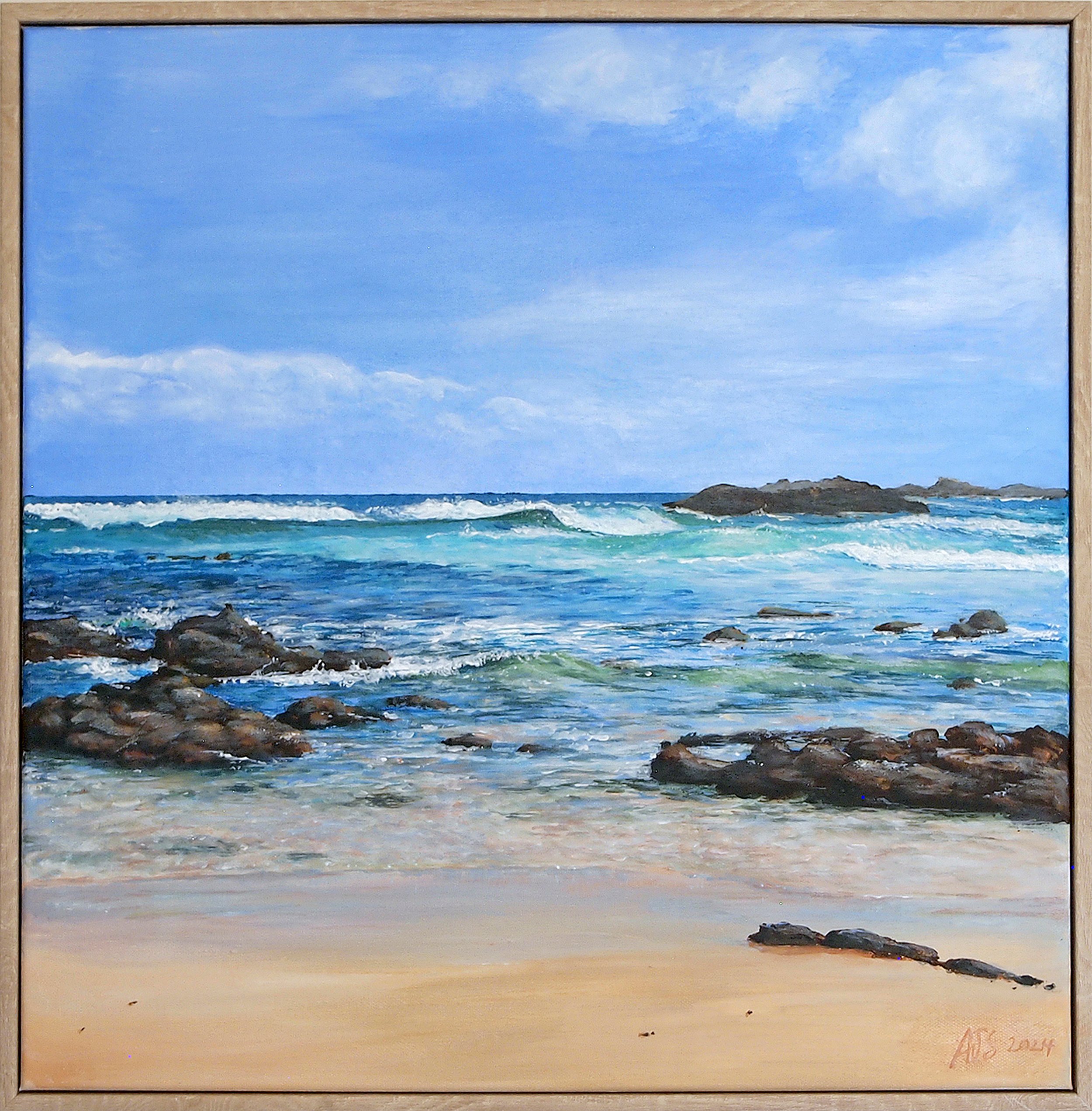Mystery Bay,
Amaria Stark.
Acrylic on canvas, 2024.
40.5cm x 40.5cm