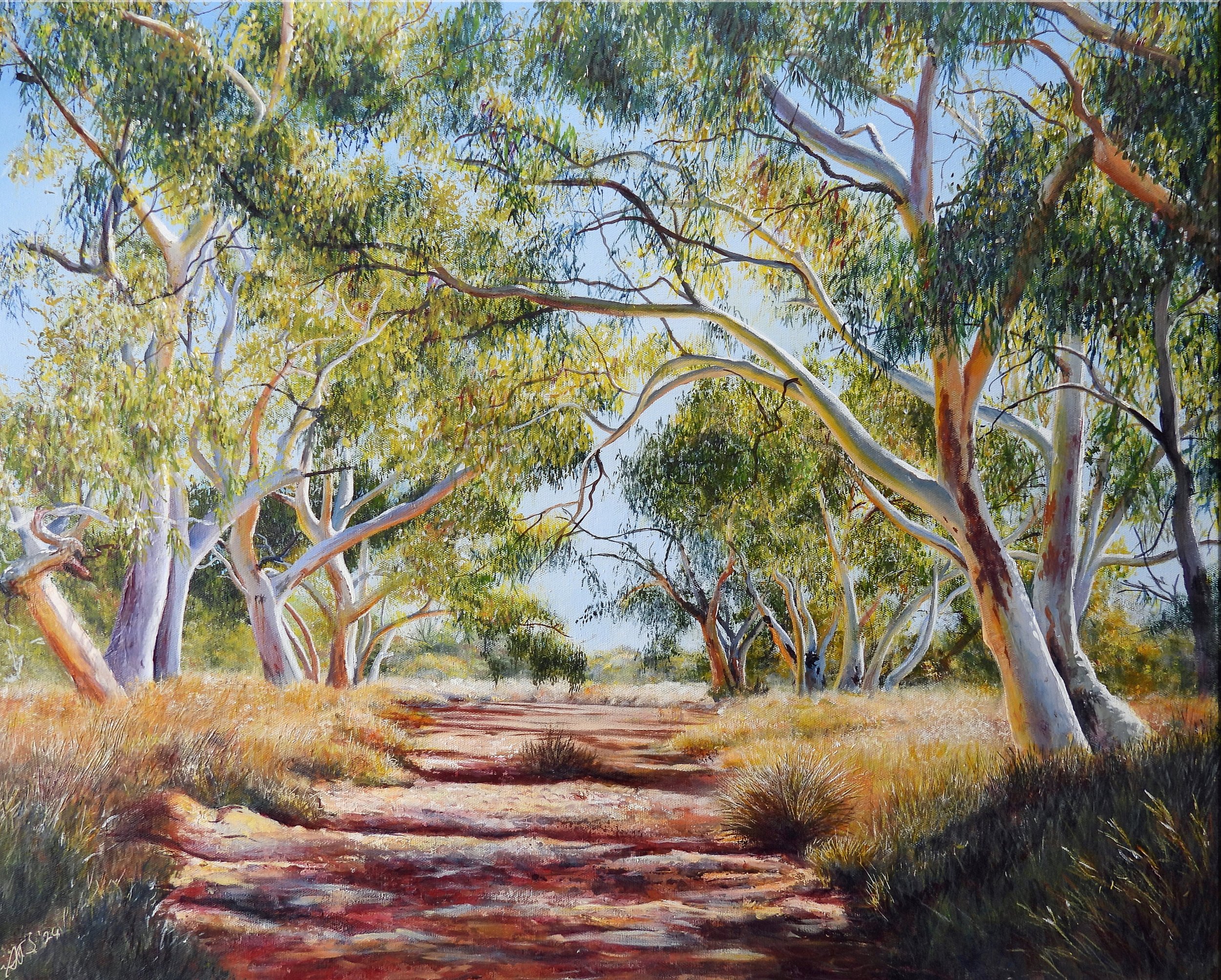 Agnes Creek,
Amaria Stark.
Acrylic on canvas, 2024.
70cm x 61cm