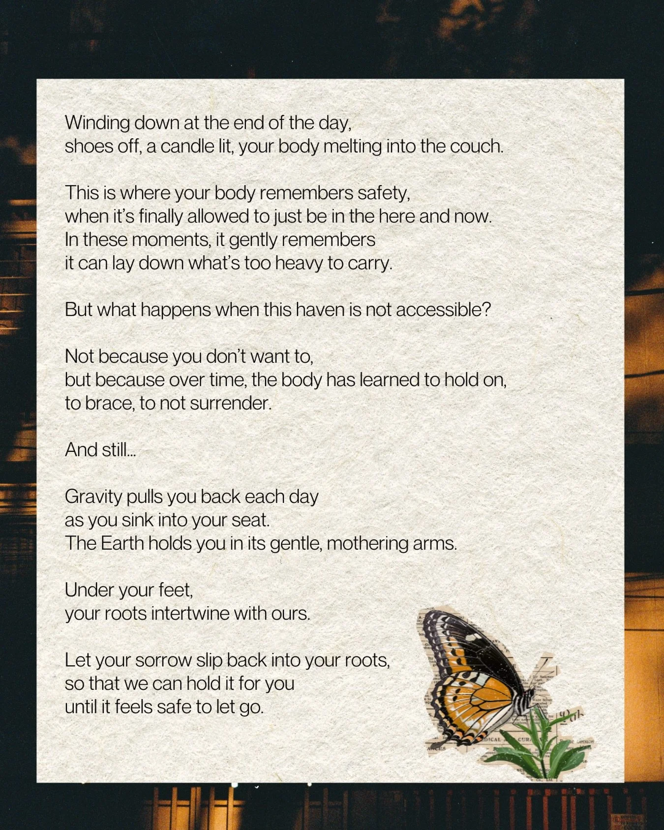 This is a piece I wrote today as part of the Spring Publishing challenge 🌿 @creativeliving.world (thank you for existing ❤️)

As I move between places at the moment, I&rsquo;ve been reflecting on what it really means to wind down at the end of the d