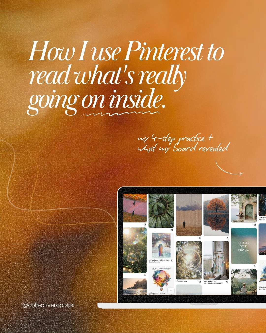 I do this practice on Sunday mornings, before I open my emails or start planning the week. I feel my feet on the ground, take a few rounds of VOO breathing, and then I scroll Pinterest without any agenda, saving whatever my body feels drawn to withou