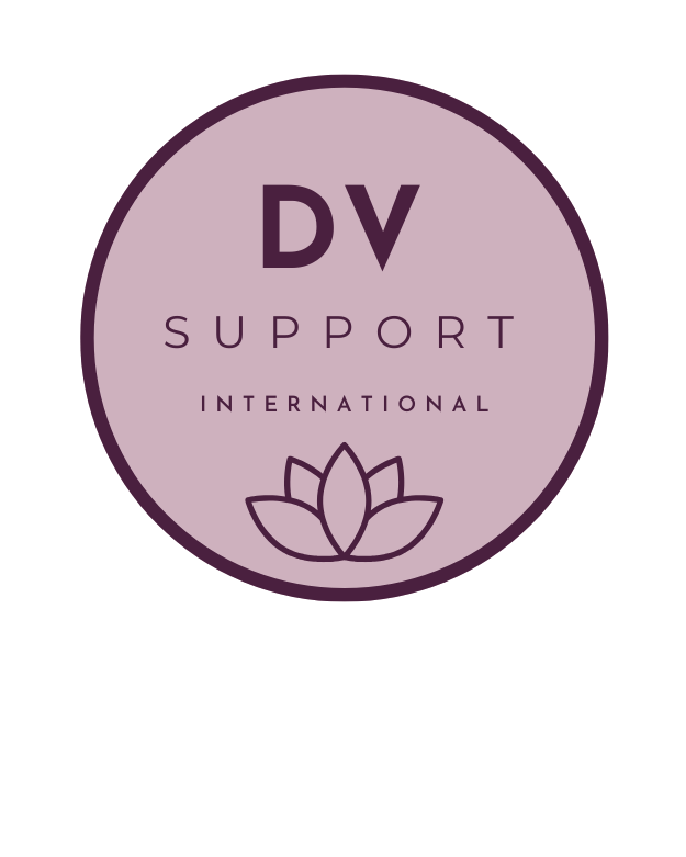 Domestic Violence Support International logo in purple circle