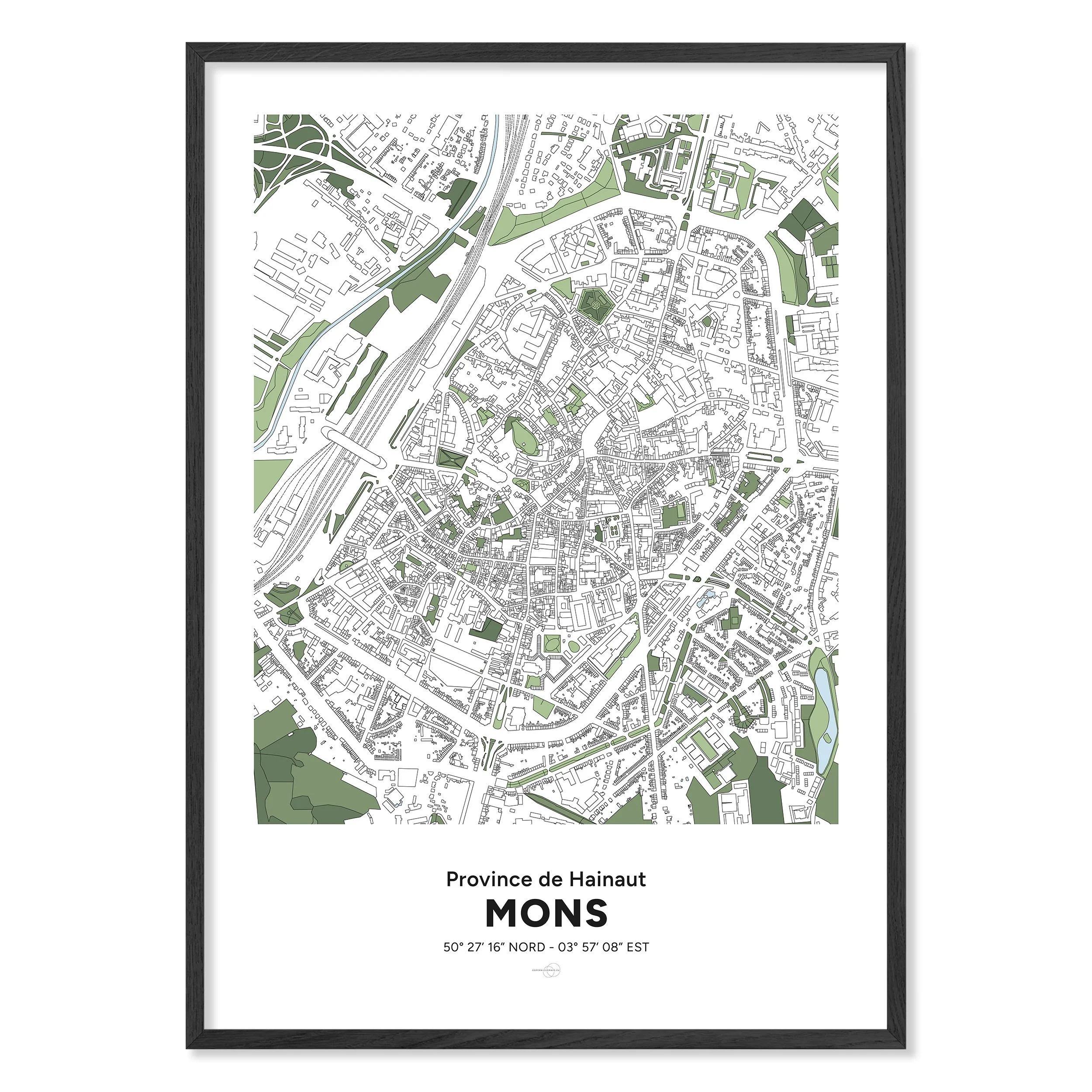 Decoratieve Poster met een ingelijste kaart van de stad Mons.