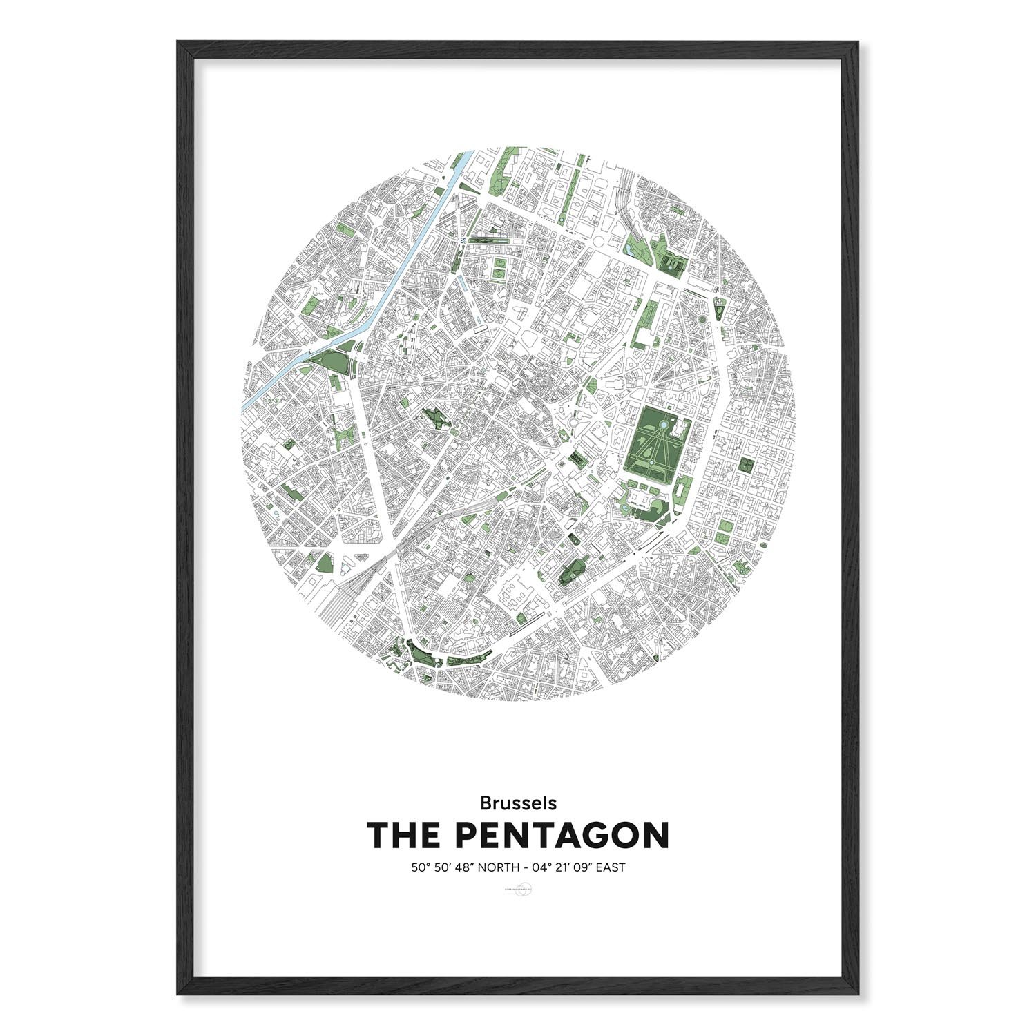 Poster décoratif avec la carte du pentagone de la Ville de Bruxelles encadré.