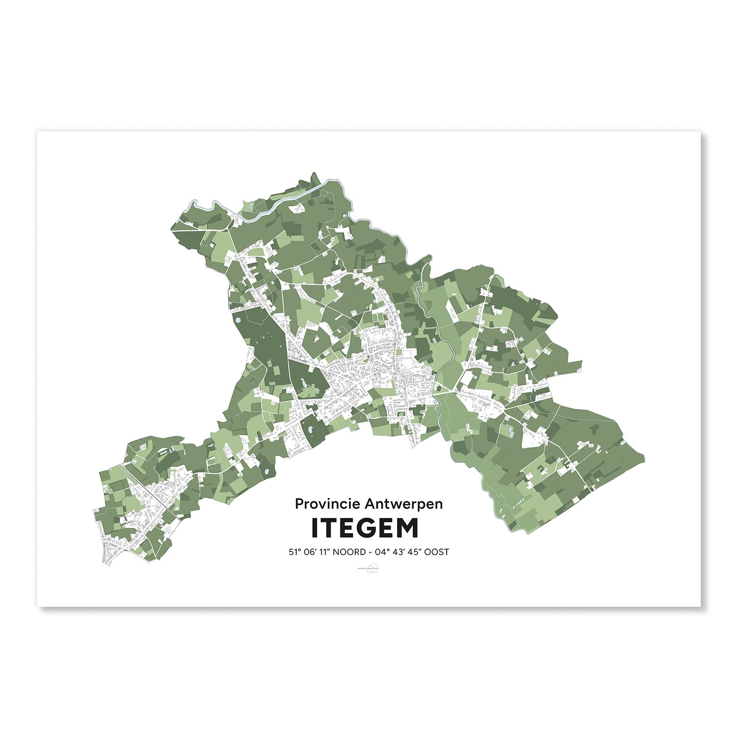 Poster avec la carte du village d'Itegem.