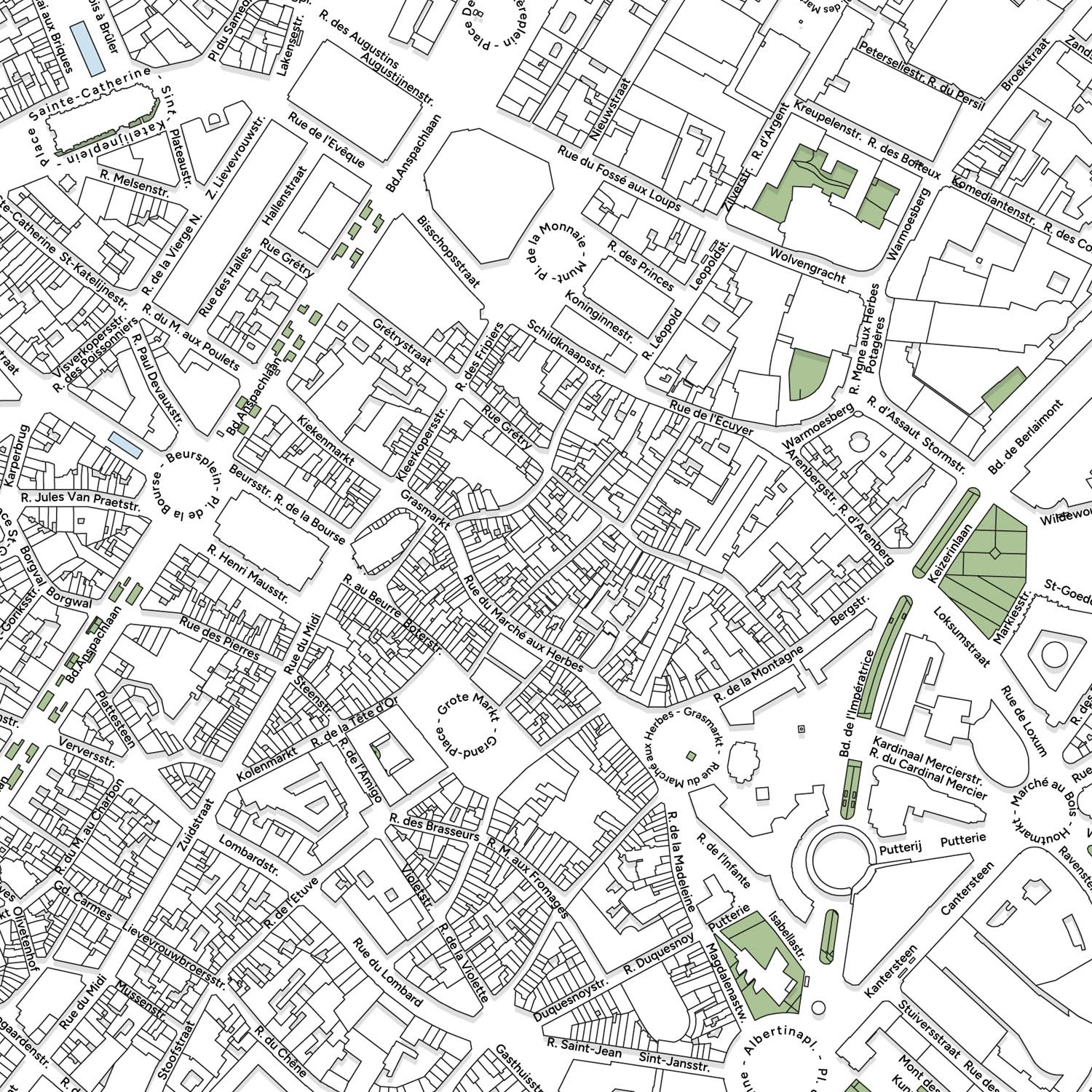 Zoom sur le poster décoratif avec la carte du pentagone de la Ville de Bruxelles.