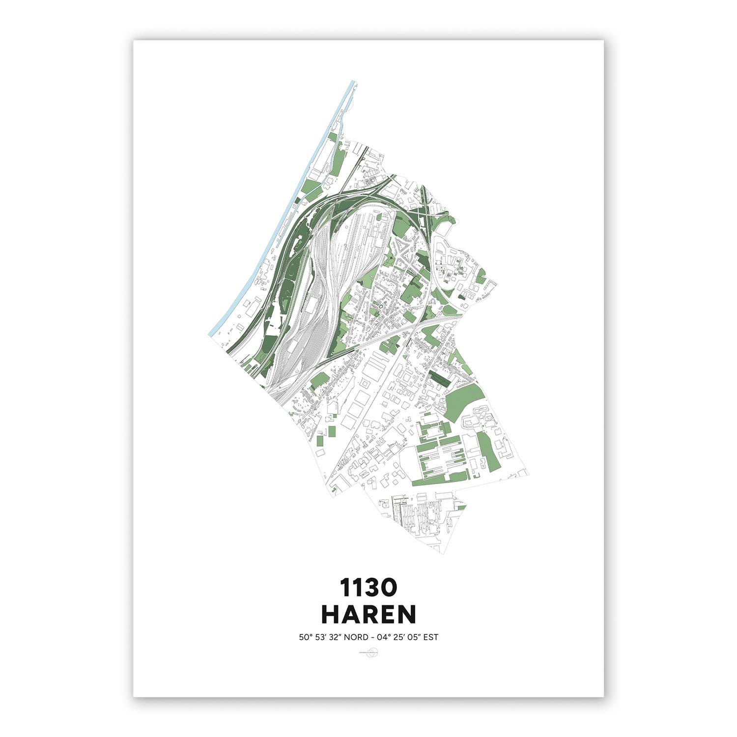 Decoratieve Poster met de plattegrond van de gemeente Haren in Brussel.