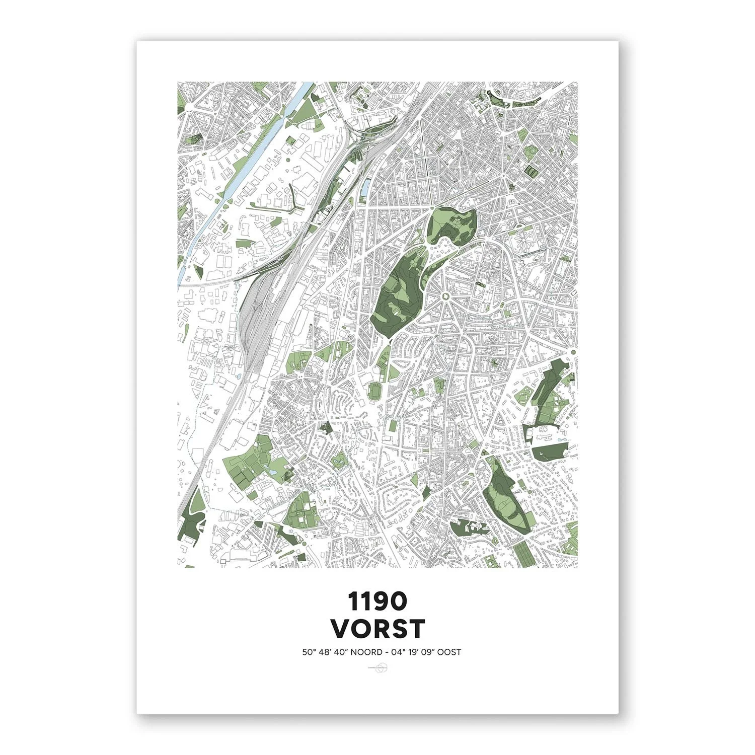 Poster décoratif avec la carte de la commune de Forest, à Bruxelles.