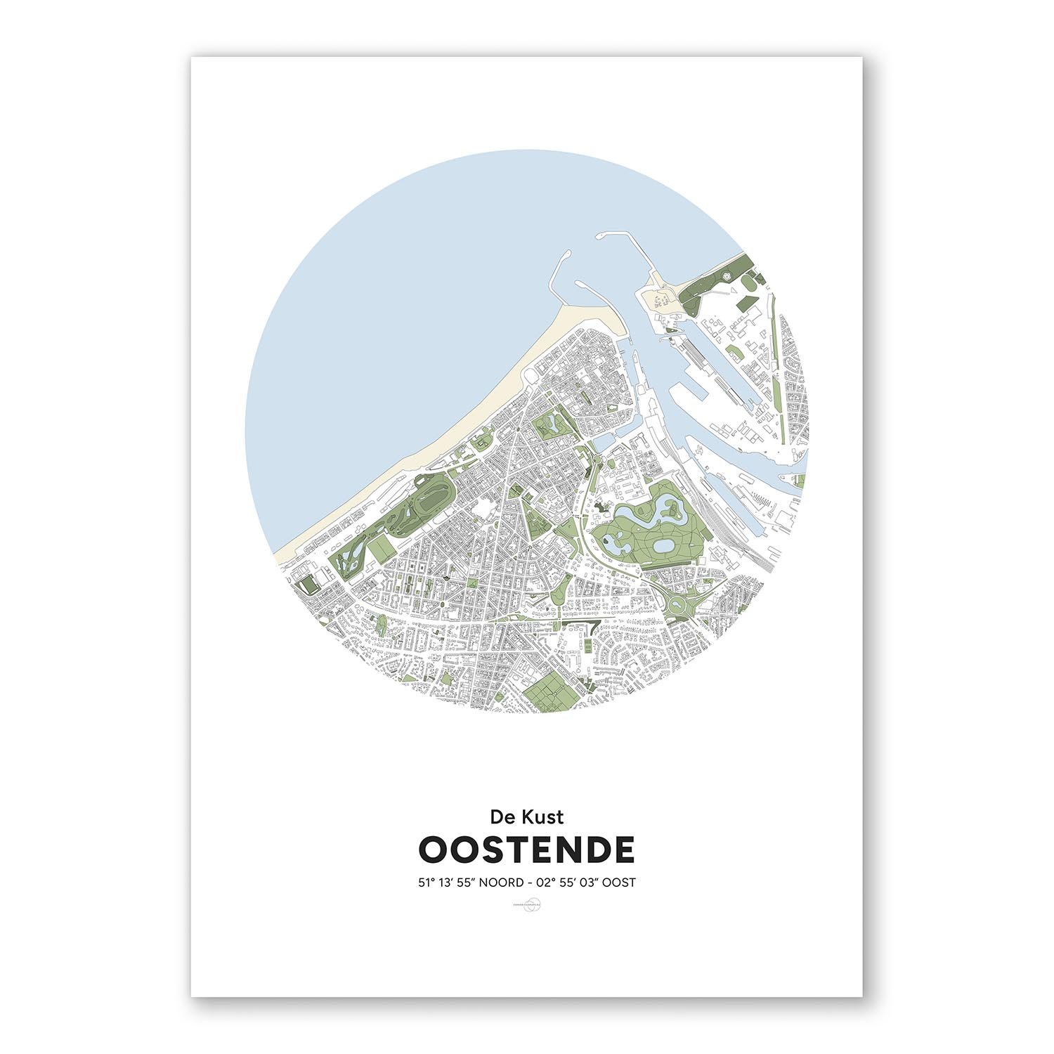 Poster décoratif avec la carte de la ville d’Ostende.