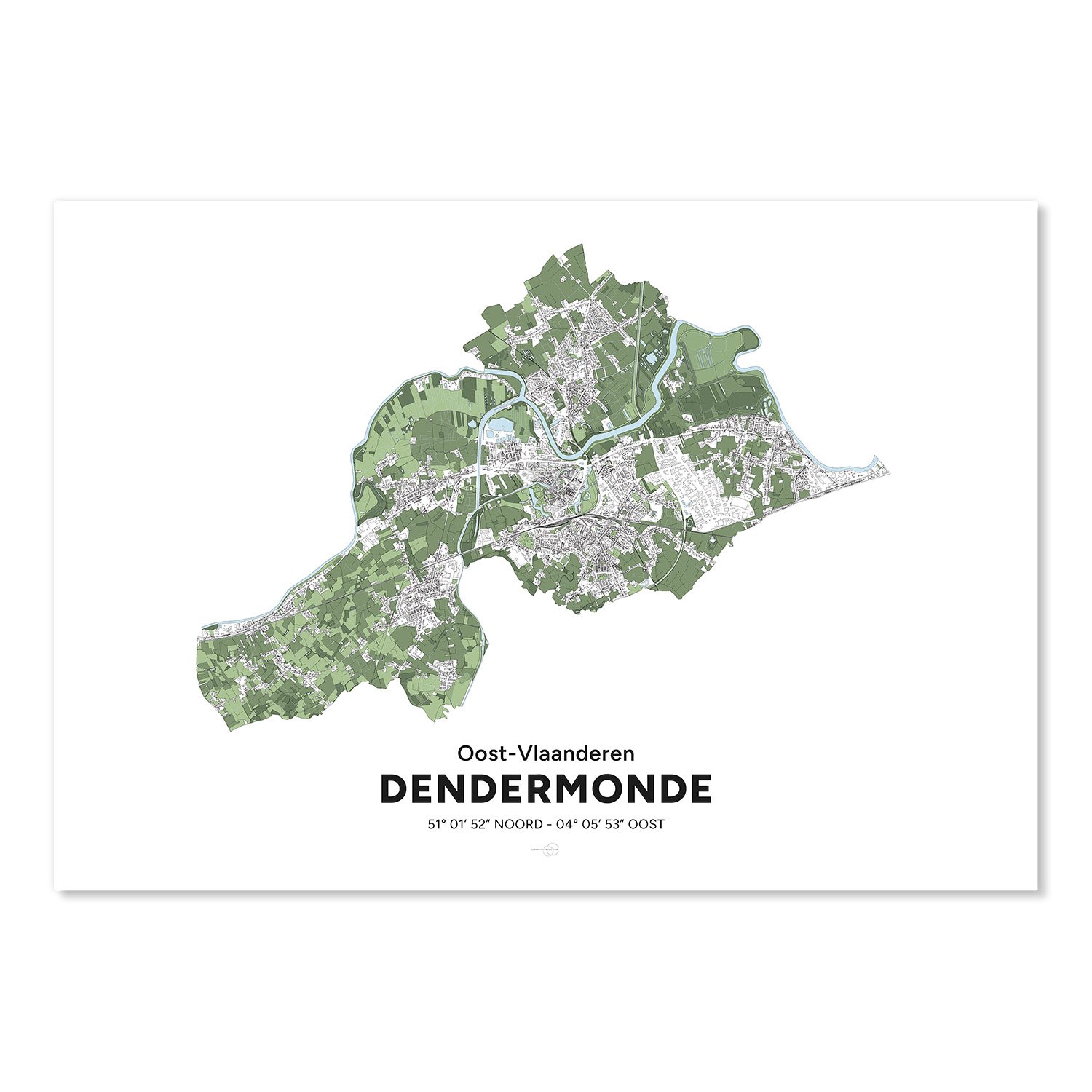 Poster avec la carte de la ville Dendermonde.
