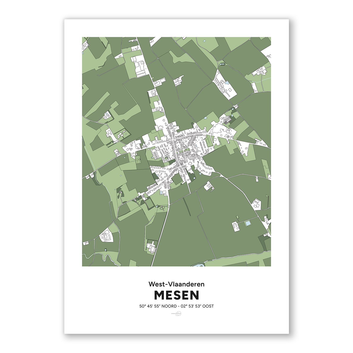 Poster avec la carte de Messines en Flandre, sans cadre.