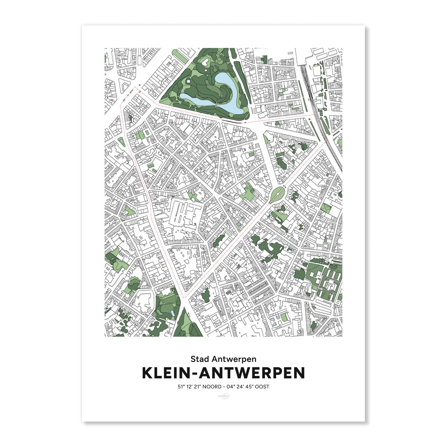 Poster décoratif avec la carte du quartier de Klein-Antwerpen, dans la ville d’Anvers.