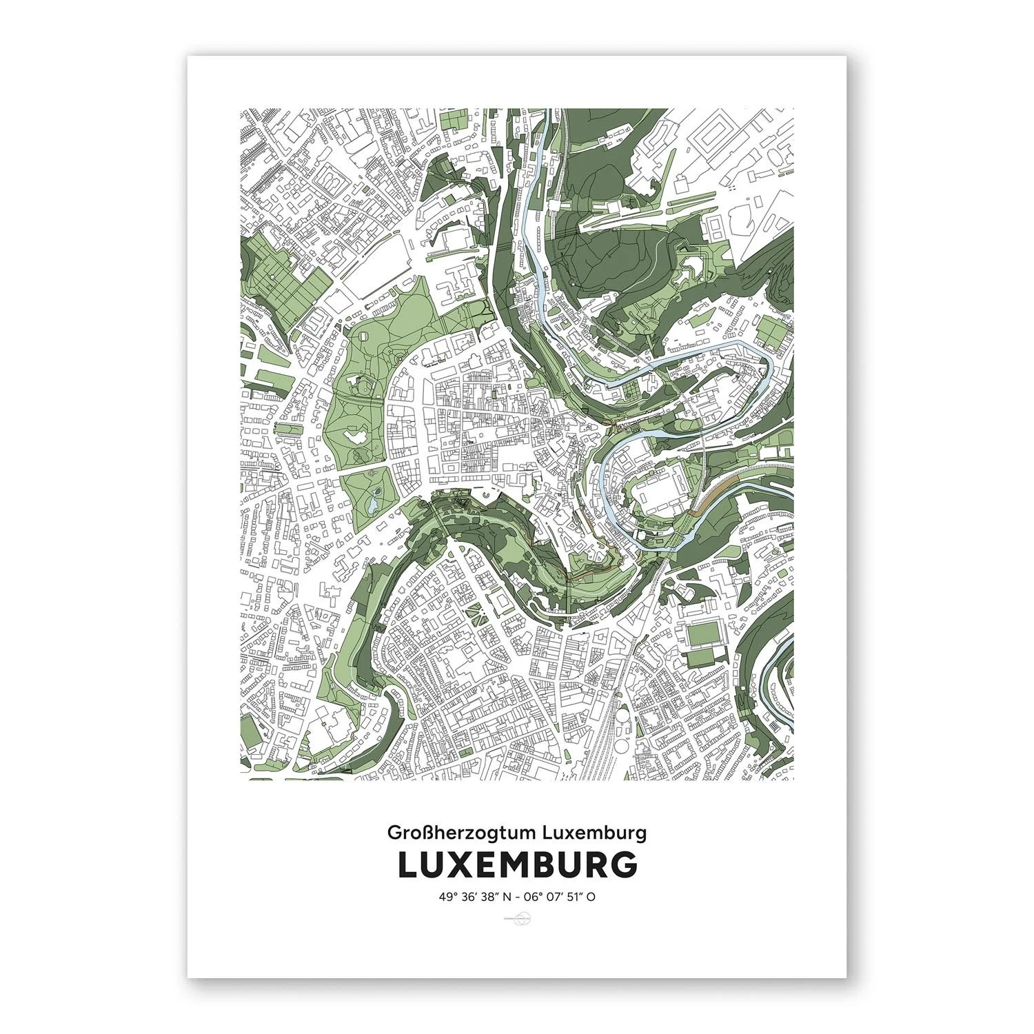 Poster décoratif avec la carte de la ville de Luxembourg.