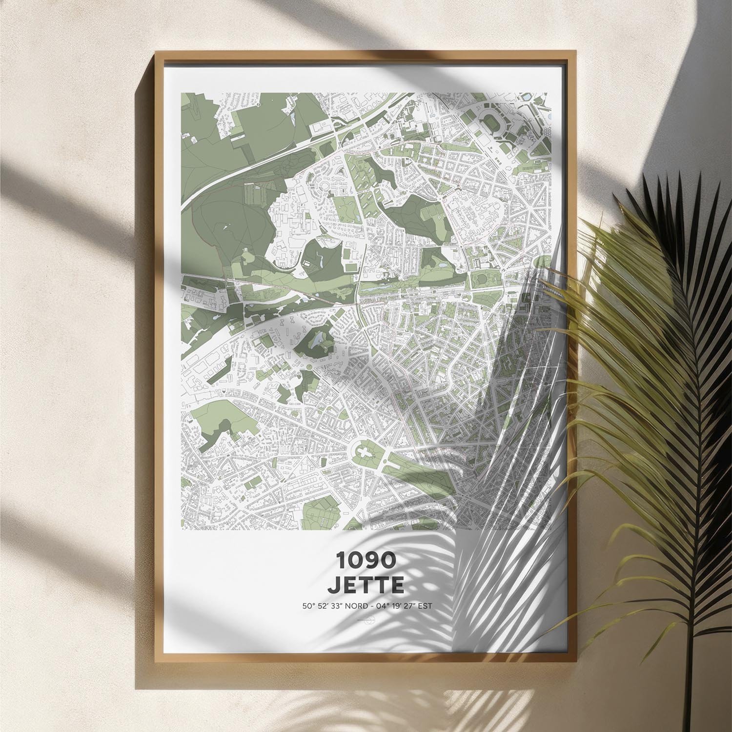 Poster décoratif encadré avec la carte de la commune de Jette, à Bruxelles.