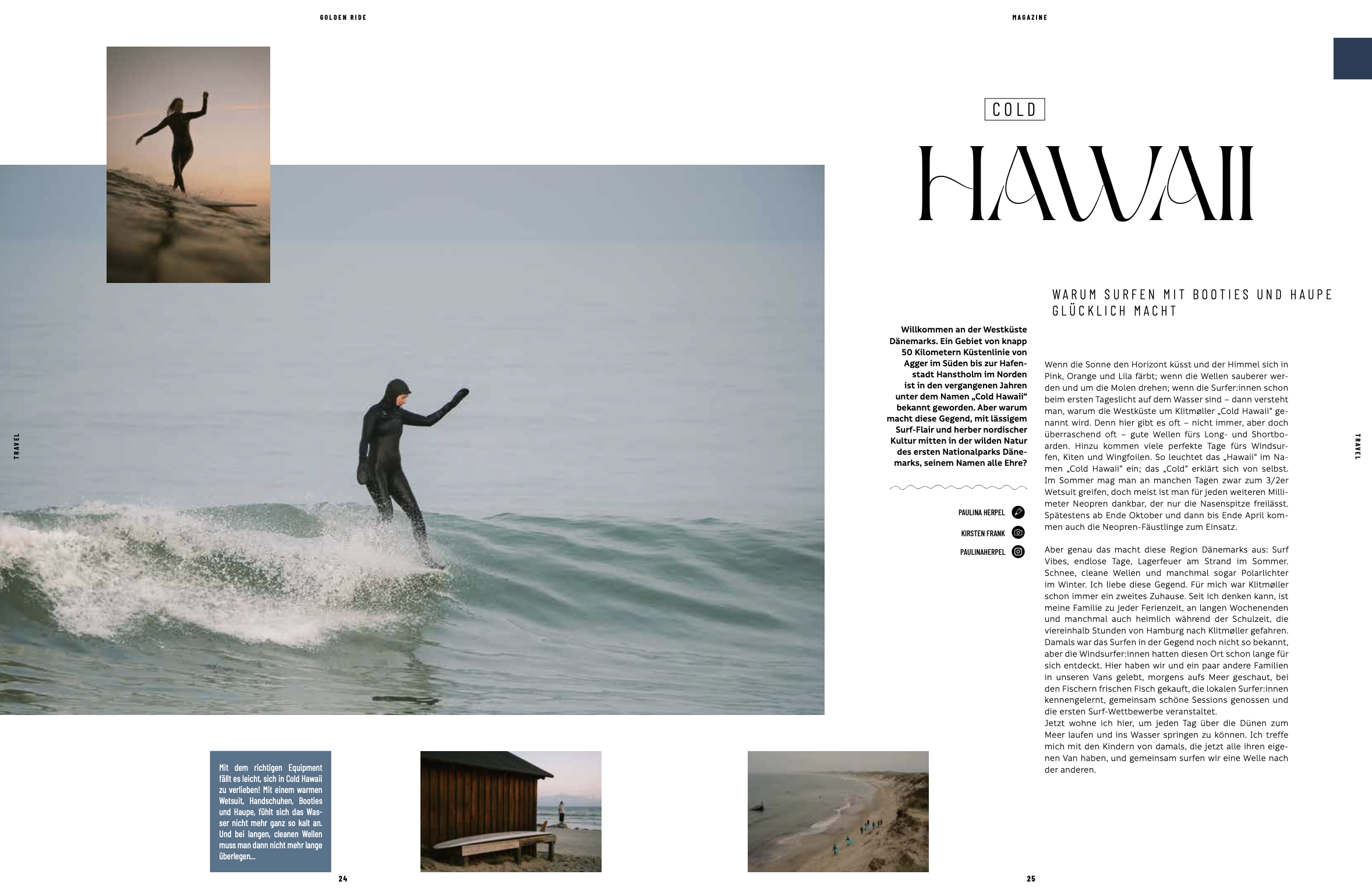 Eine Frau beim Surfen auf dem Meer, trägt eine schwarze Neopren-Wetterschutzkleidung und Surfbretter. Der Himmel ist bewölkt, und die Umgebung wirkt kühl und windig.