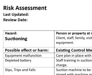 Close up of a risk assessment document