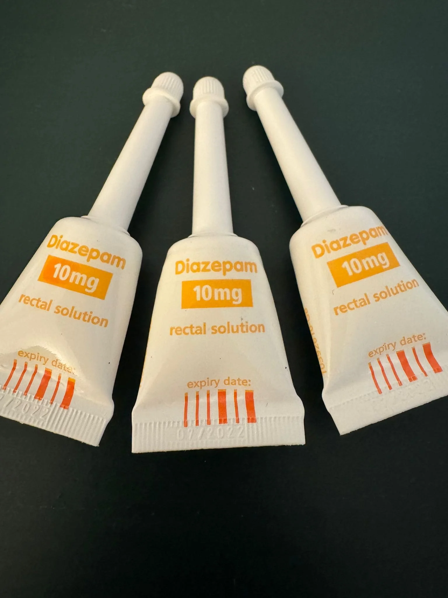 Close up of rectal diazepam administrators for training