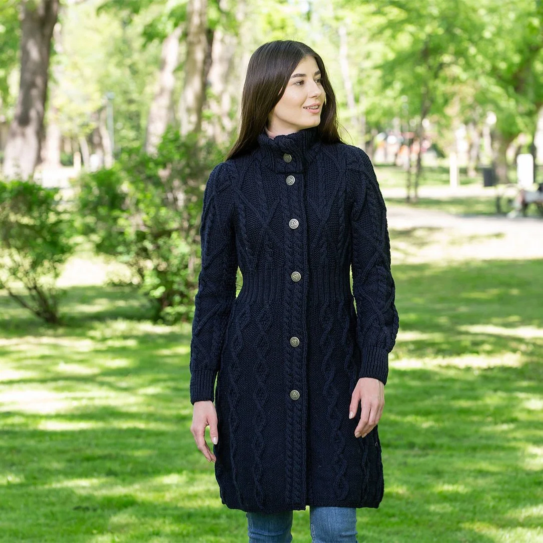 Aran Cable Signature Coat - Front 1 - Navy - ML126-104.jpg