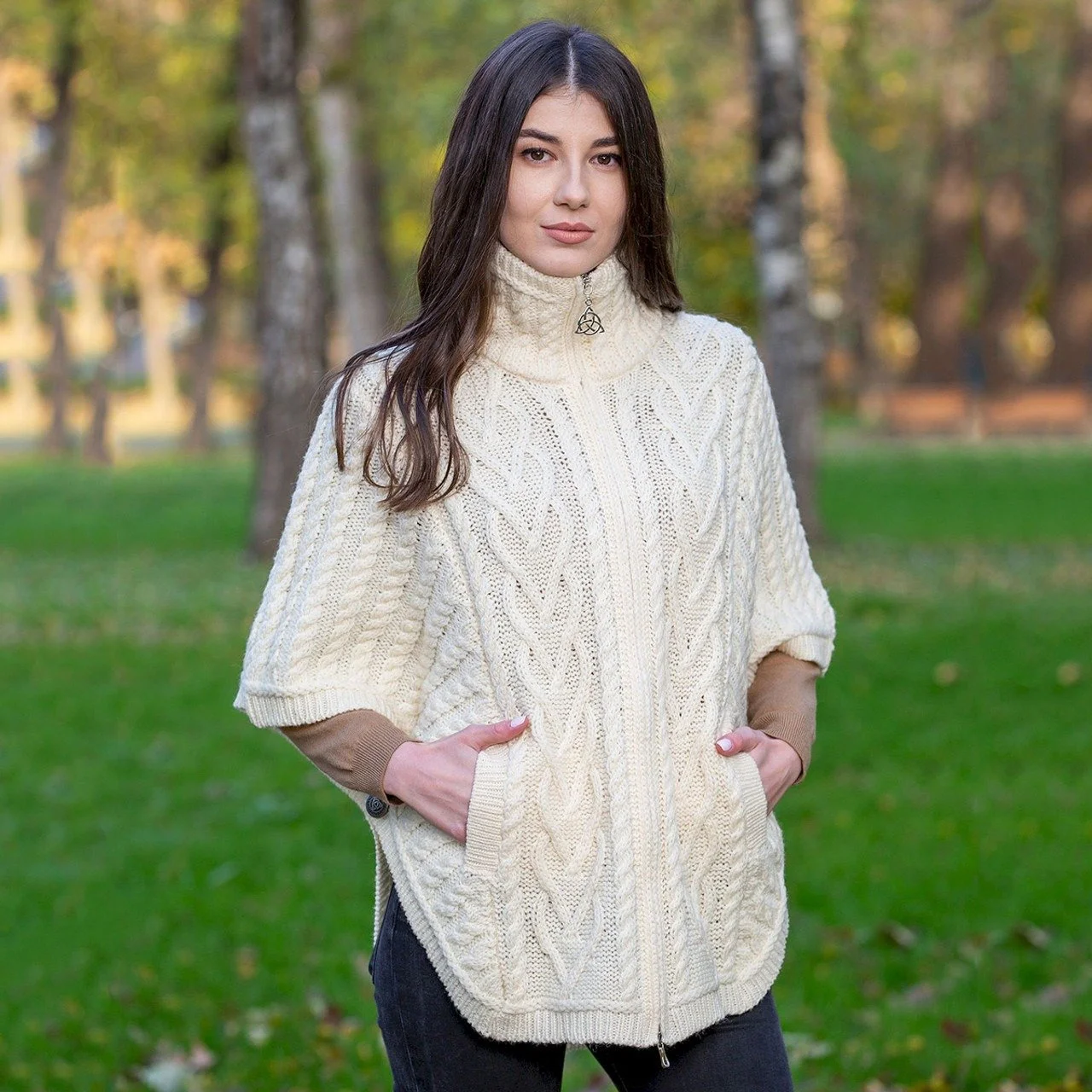 Funnel Neck Poncho Jacket-Natural1-ML107.jpg