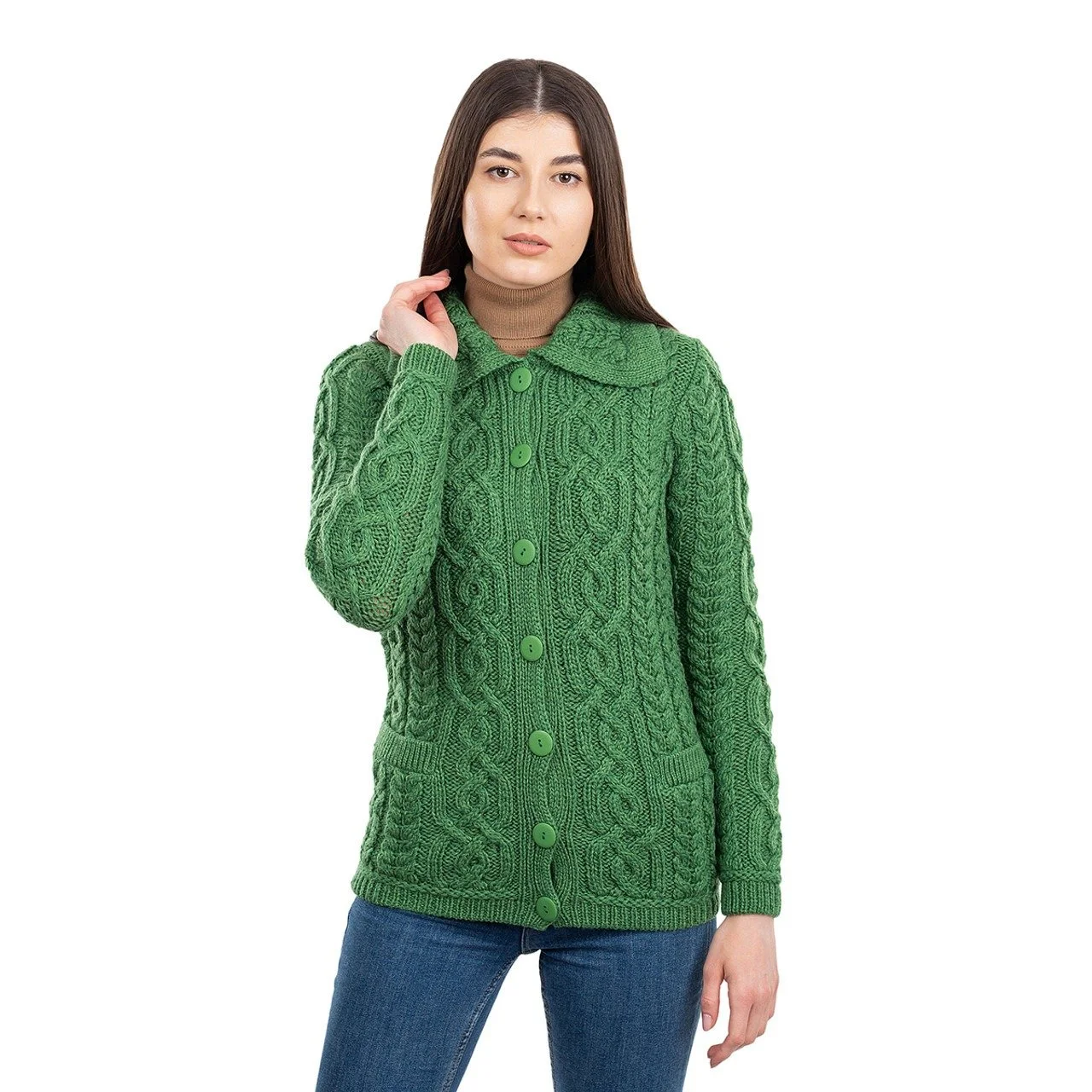 Ladies Buttoned Cardigan-1green1-ML109.jpg
