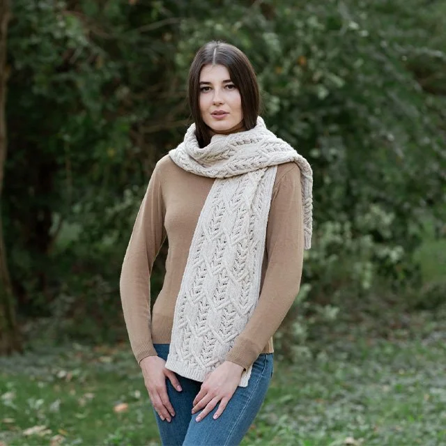 Aran Leaf Scarf - Front1 - Parsnip - ML168-109.jpg