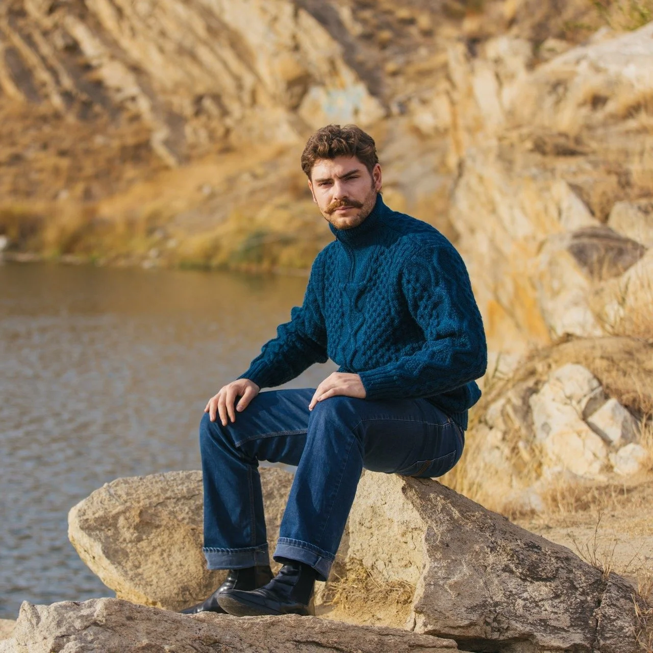 Men_s Wool Half Zip Sweater-Front 3 -Ocean Blue-MM902.jpg
