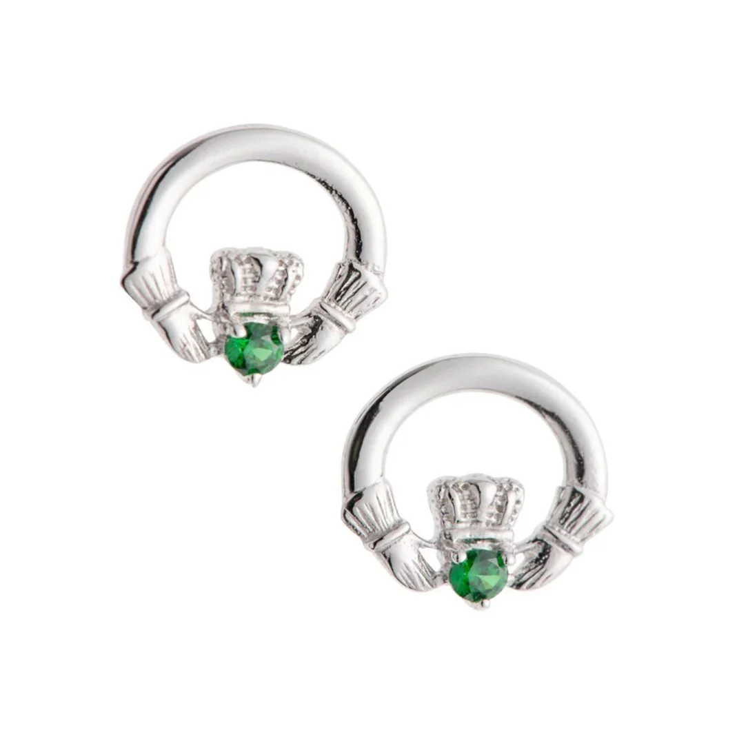 G7701-Galway Crystal Green Crystal Claddagh Sterling Silver Earrings.jpg