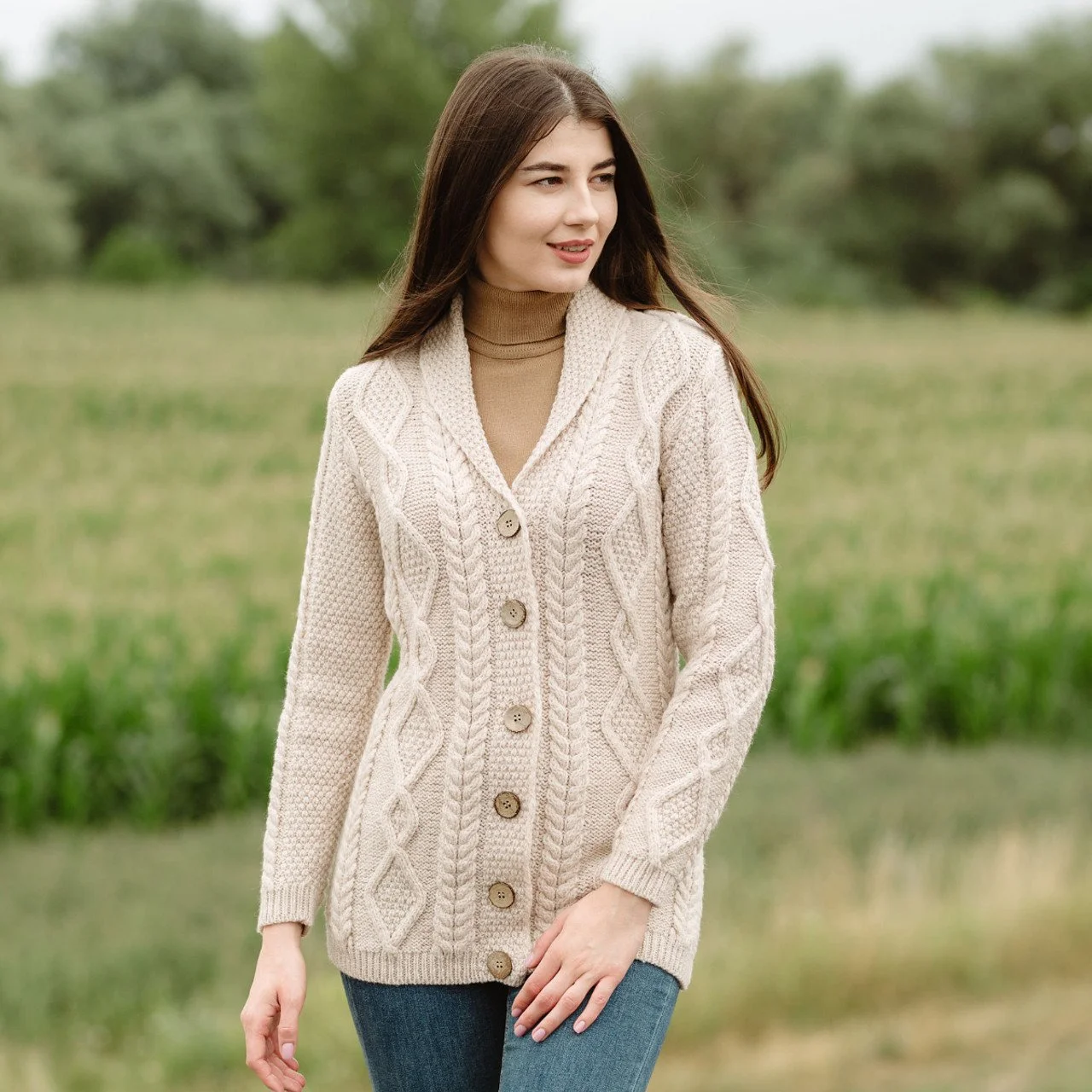 Ladies Shawl Collar Cardigan-front 1- Parsnip-ML163-108.jpg