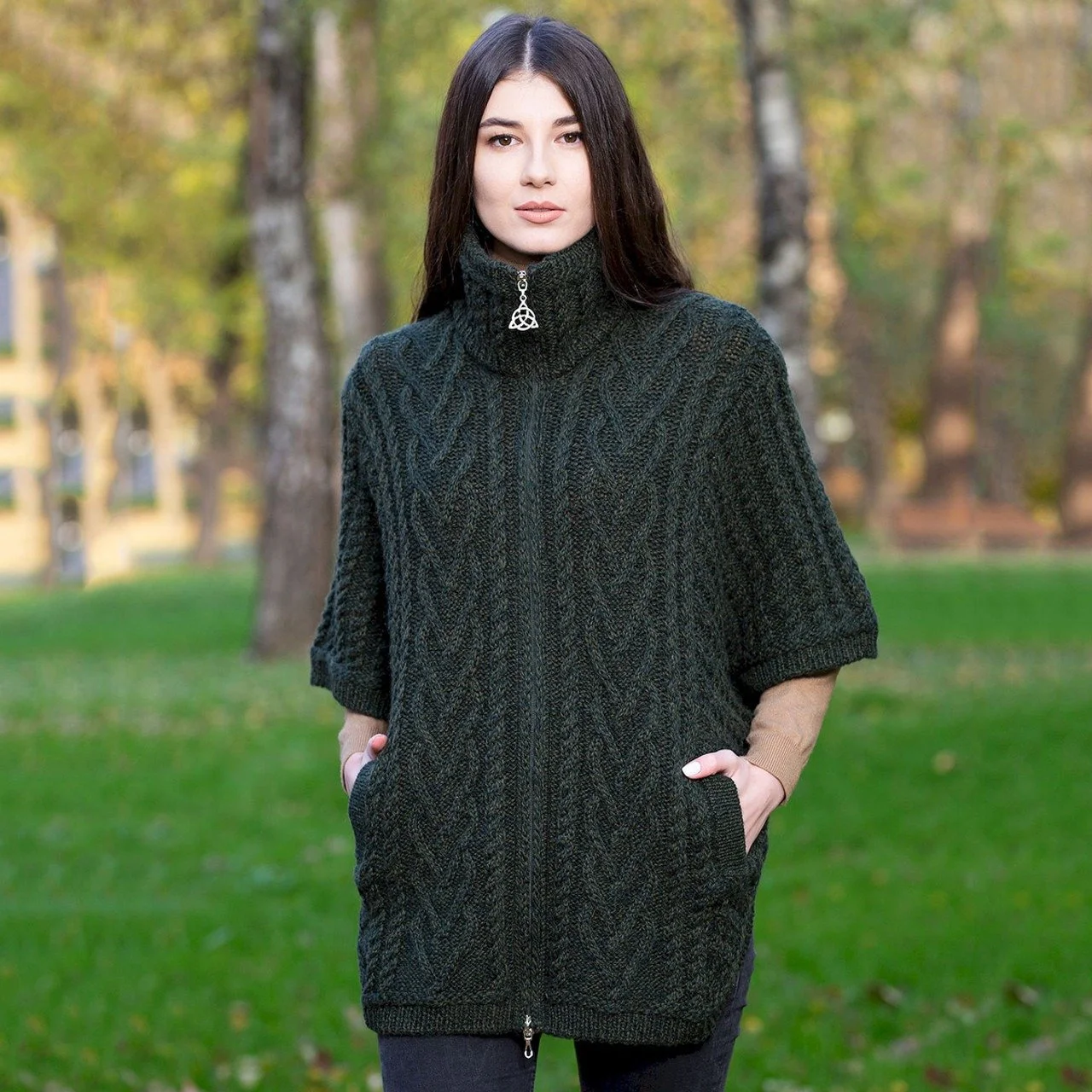 Funnel Neck Poncho Jacket-Army Green-ML107.jpg