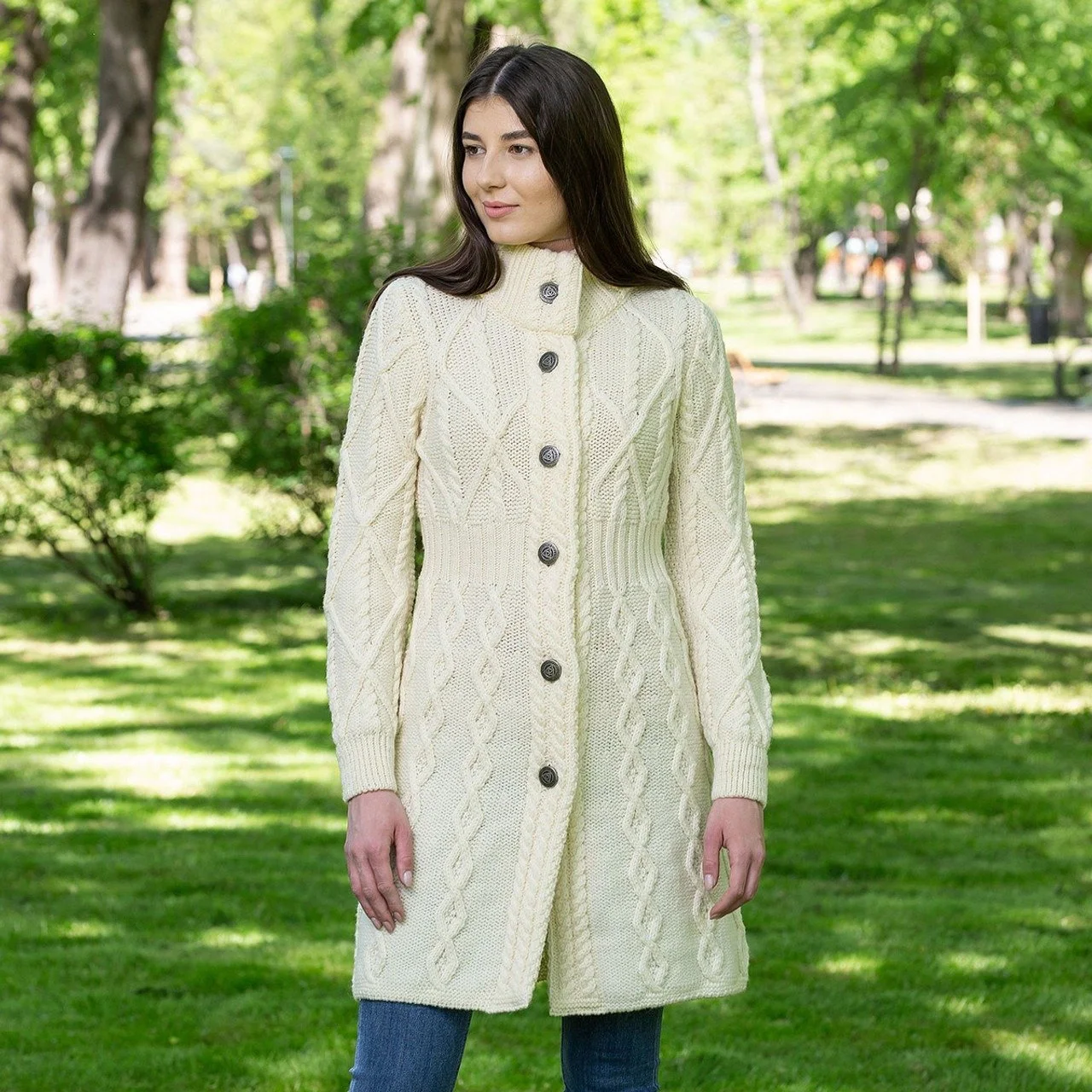 Aran Cable Signature Coat - Front 3 - Natural - ML126-100.jpg