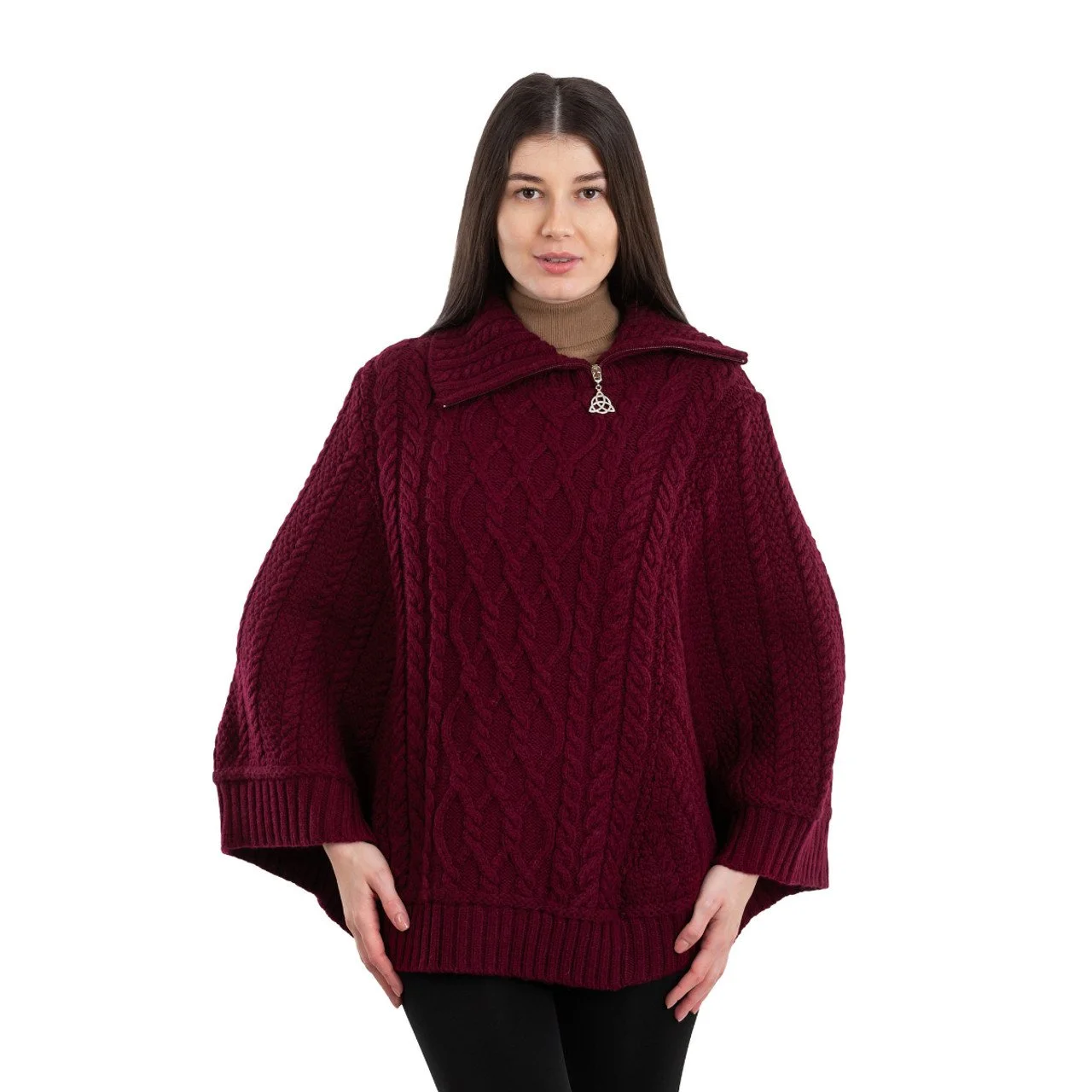 Cowl Neck Zipper Poncho-Wine-ML161.jpg