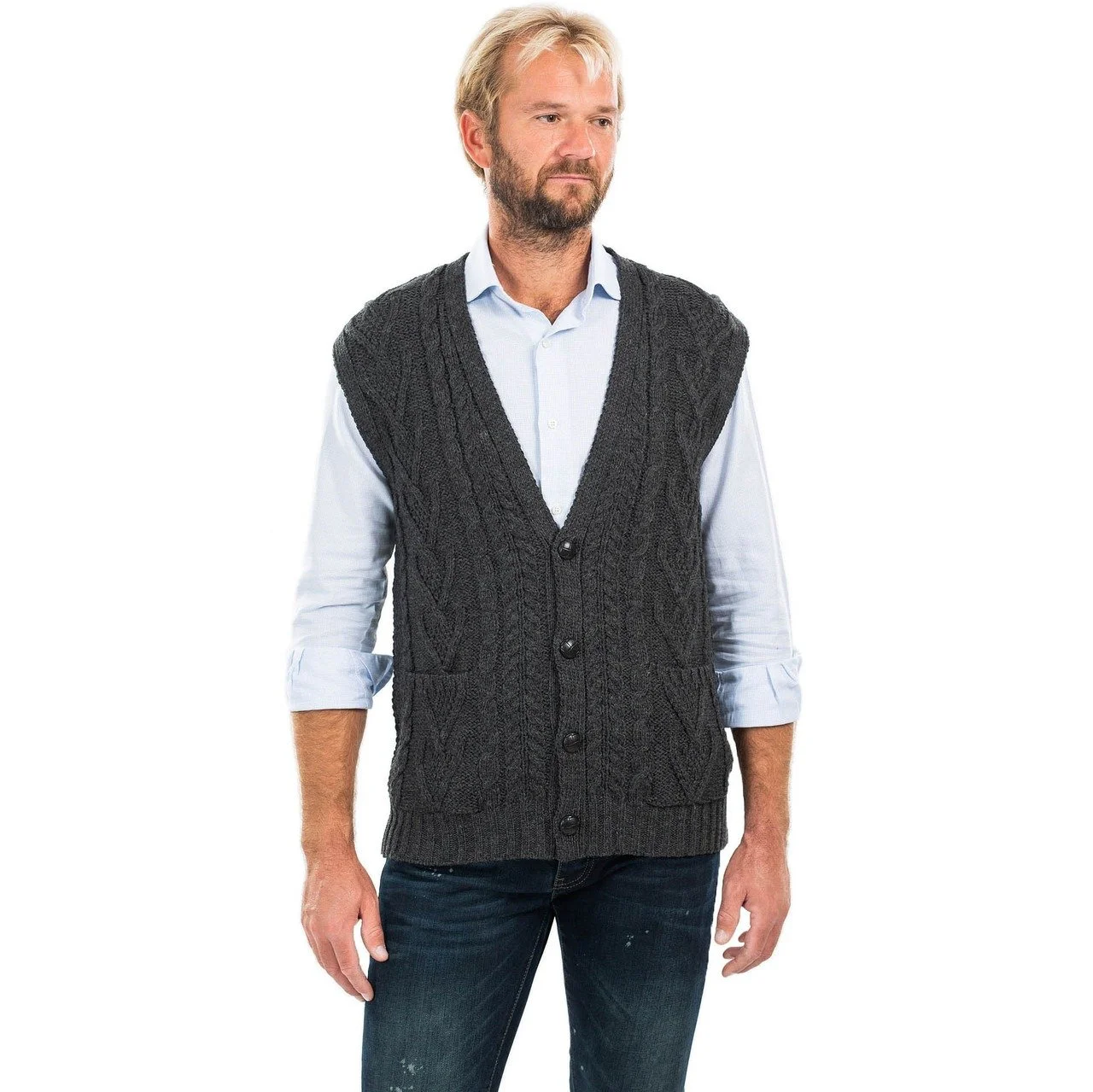 Mens Aran Sleeveless Cardigan-Charcoal-MM207.jpg