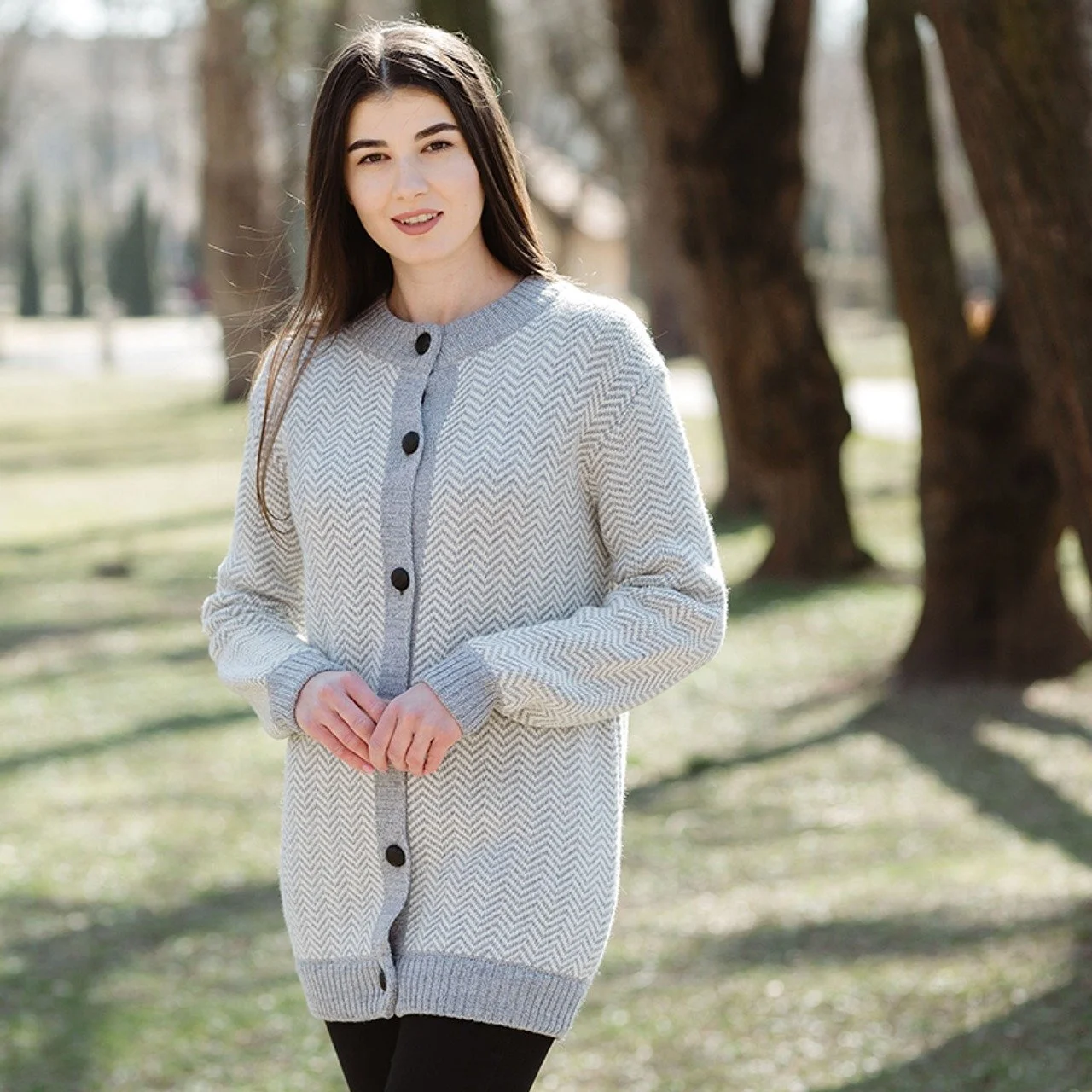 Herringbone Lumber Cardigan - Front 2- Grey- AWL158-303.jpg