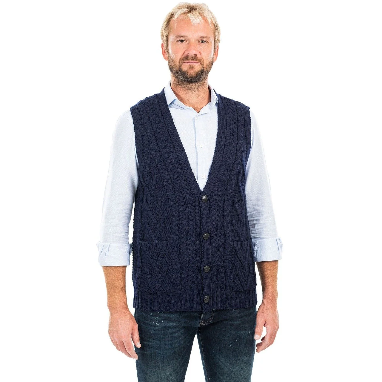 Mens Aran Sleeveless Cardigan-Navy-MM207.jpg