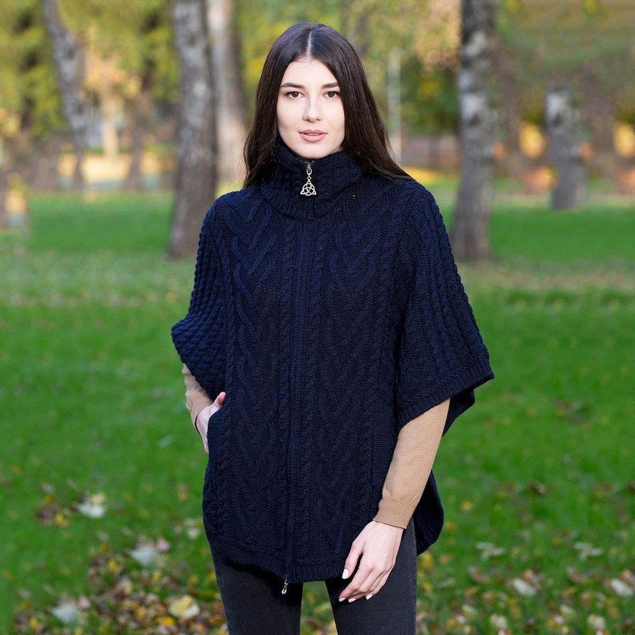 Funnel Neck Poncho Jacket-Navy-ML107.jpg