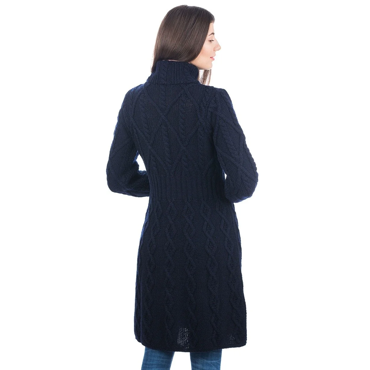 Aran Cable Signature Coat - Back - Navy - ML126-104.jpg