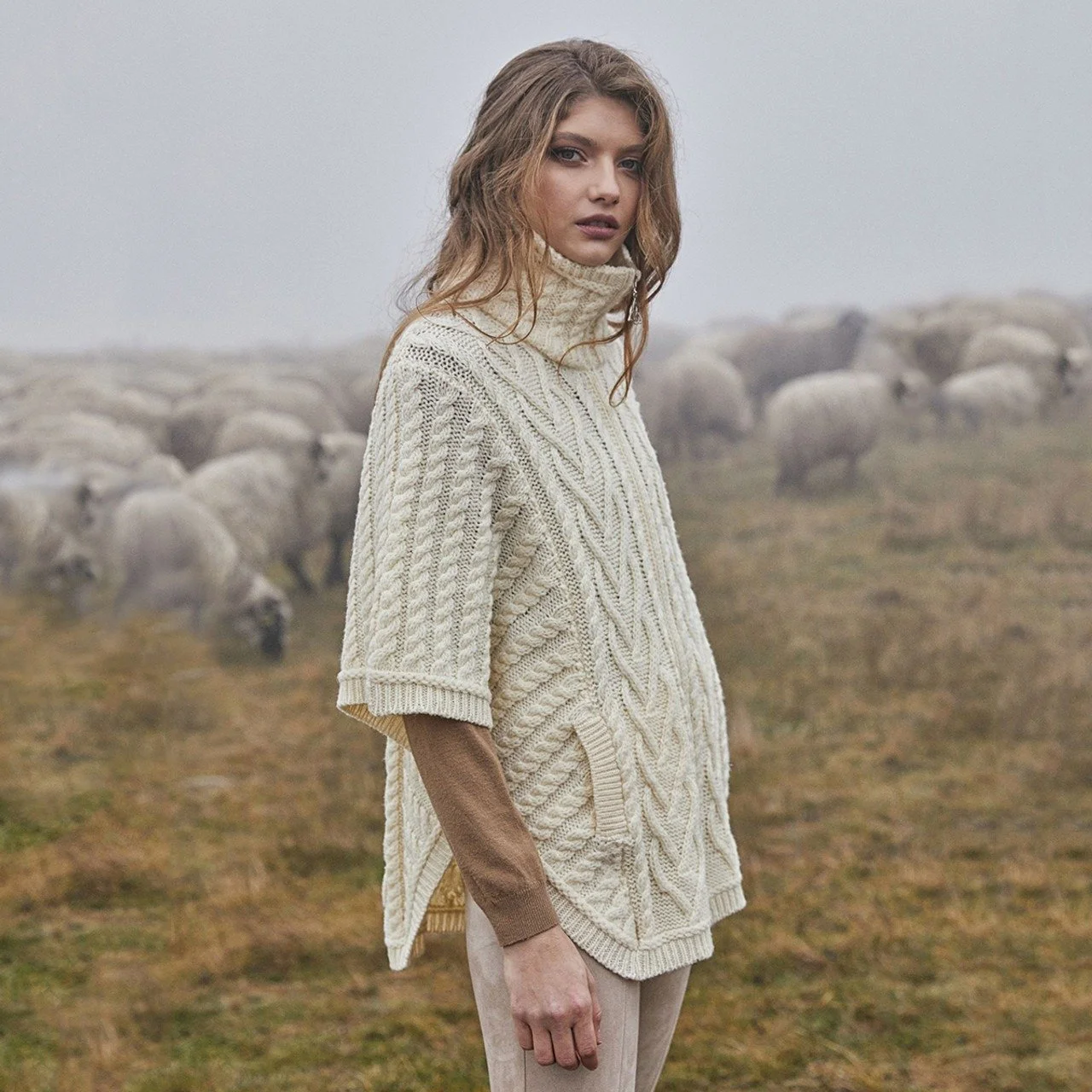 Funnel Neck Poncho Jacket-1--Natural-ML107.jpg