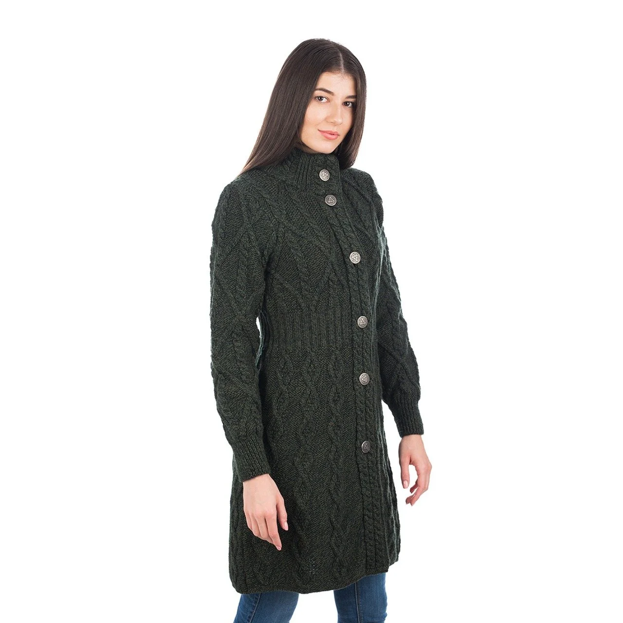 Aran Cable Signature Coat - Angle- Army Green - ML126-102.jpg
