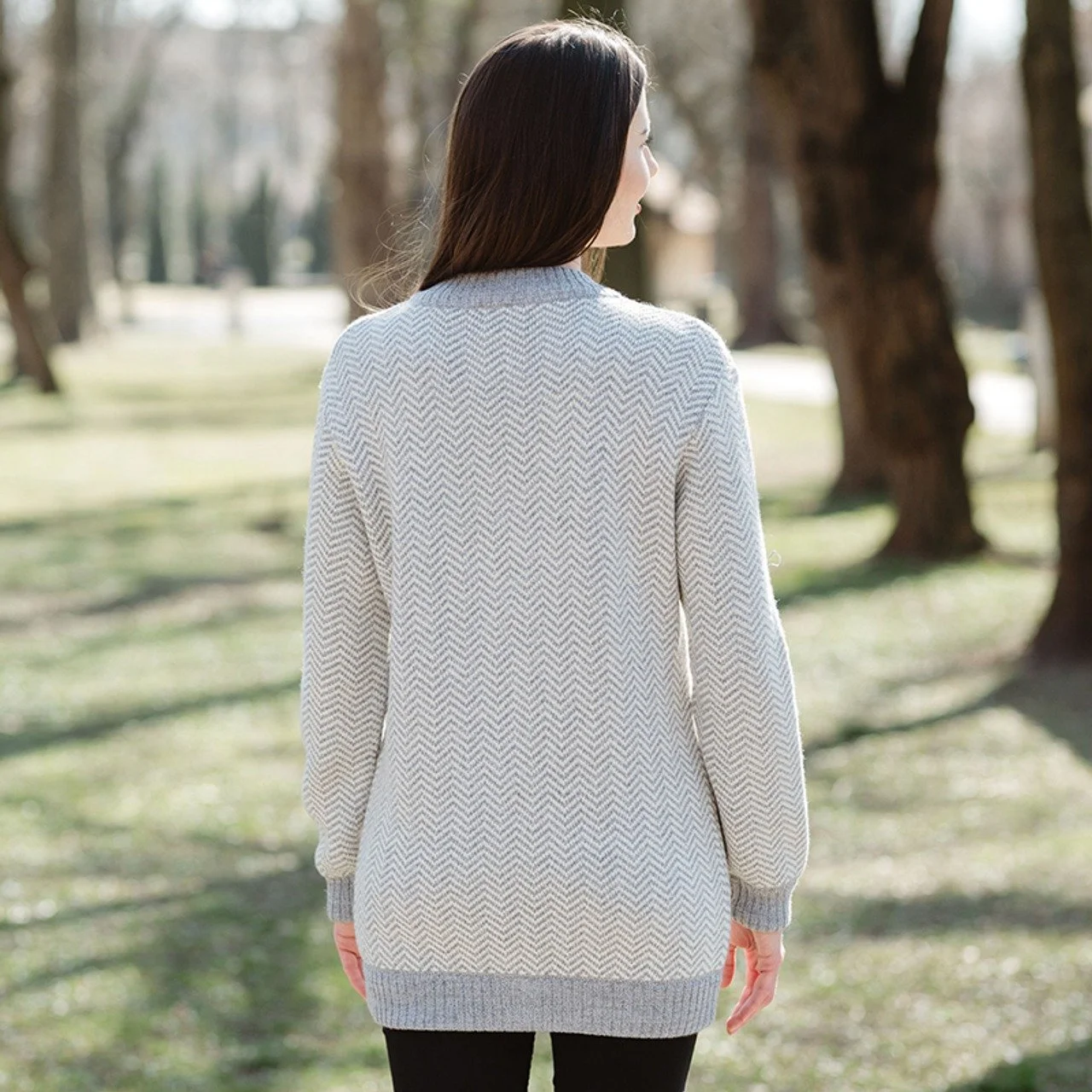 Herringbone Lumber Cardigan - Back- Grey- AWL158-303.jpg