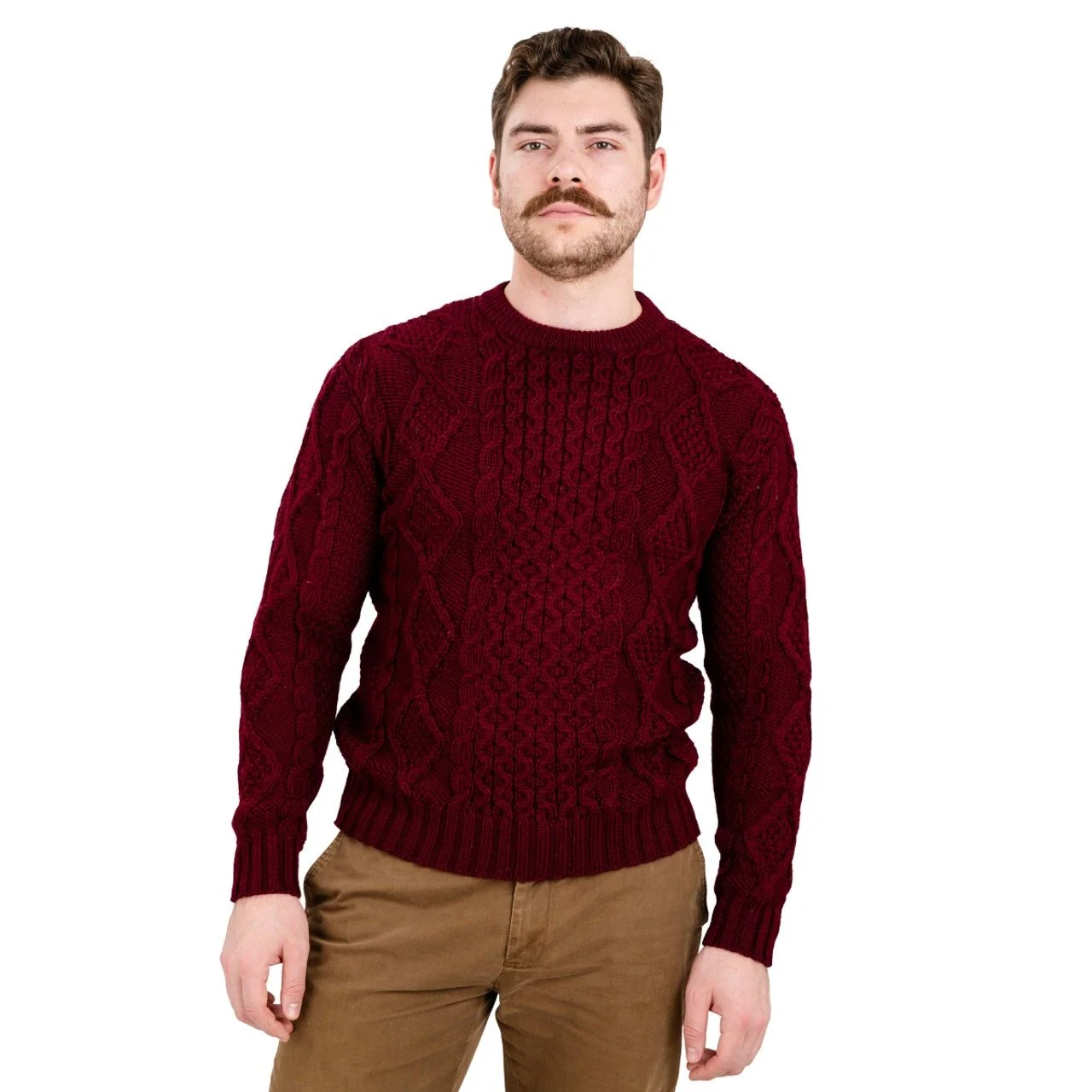 Aran Fisherman Men's Cable Sweater-4-Wine-FM178.jpg