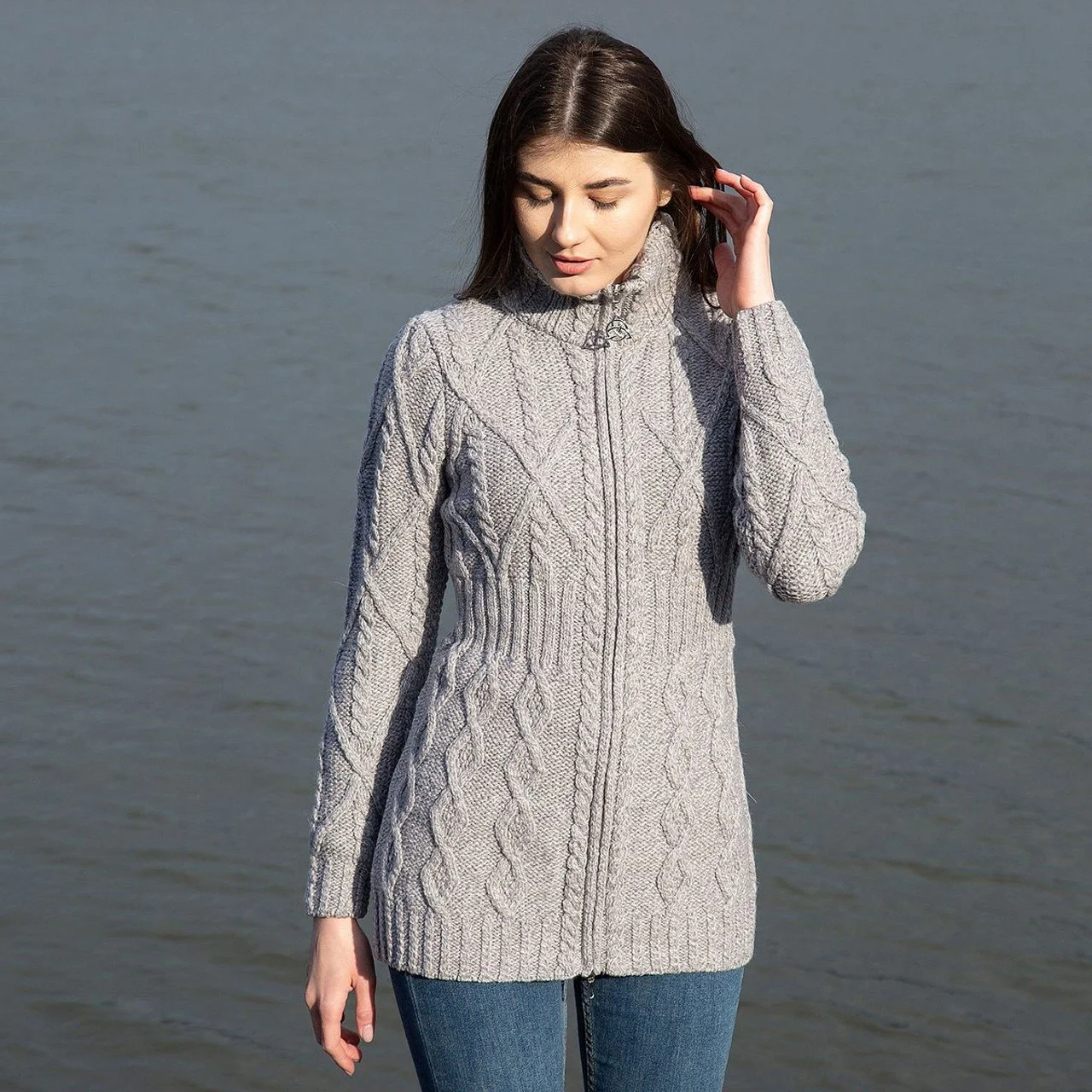 Cable Cardigan With Zipper-Grey-ML142-.jpg
