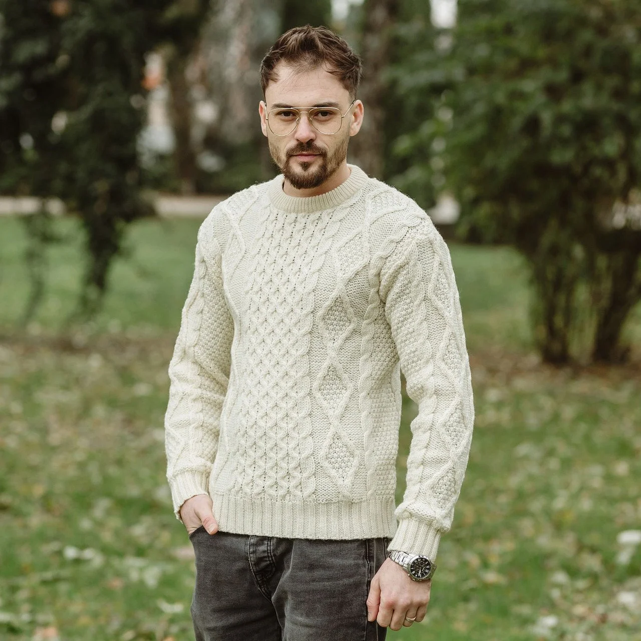 Aran Fisherman Men's Cable Sweater-Natural-FM178.jpg