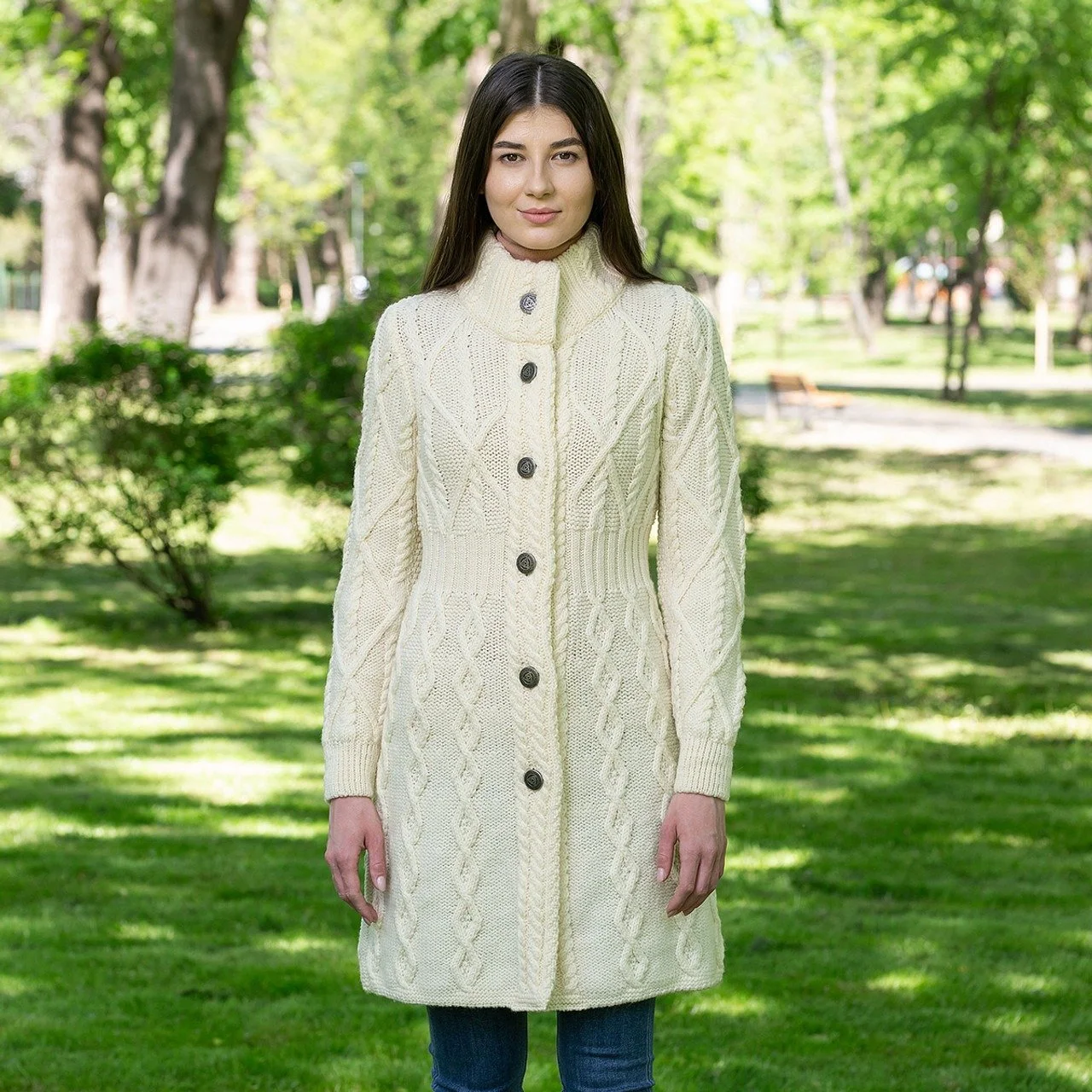 Aran Cable Signature Coat - Front 2 - Natural - ML126-100.jpg