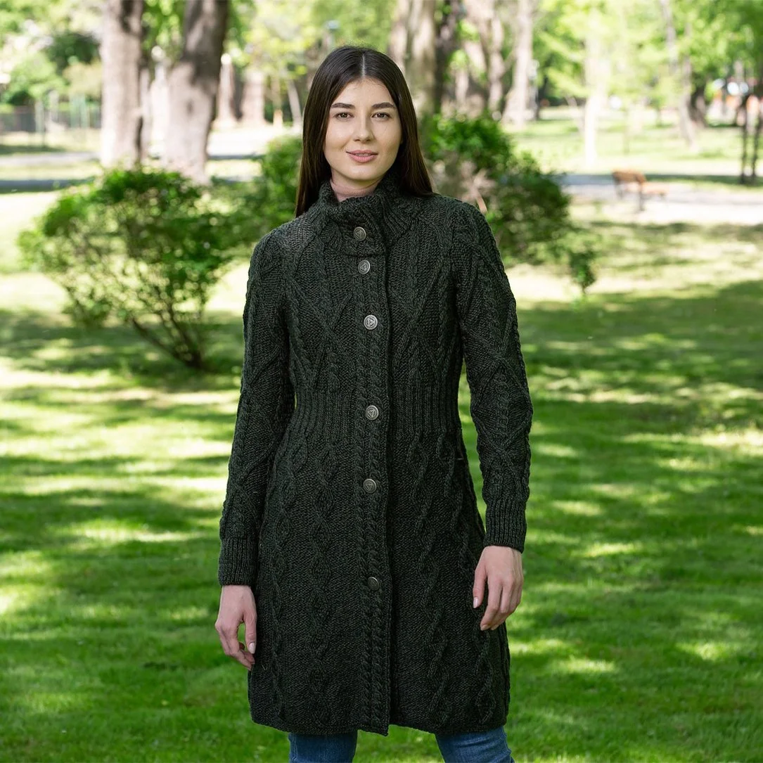 Aran Cable Signature Coat - Front 1 - Army Green - ML126-102.jpg