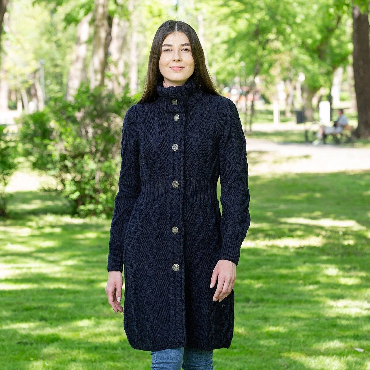 Aran Cable Signature Coat - Front 2 - Navy - ML126-104.jpg