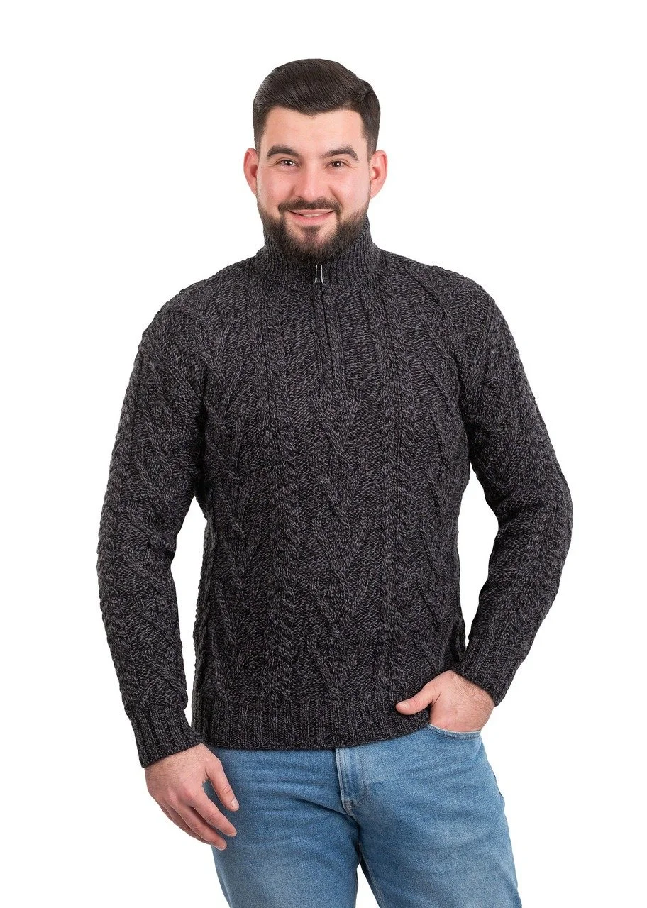 Mens Zip Neck Fisherman Sweater-Anthracite-MM204.jpg