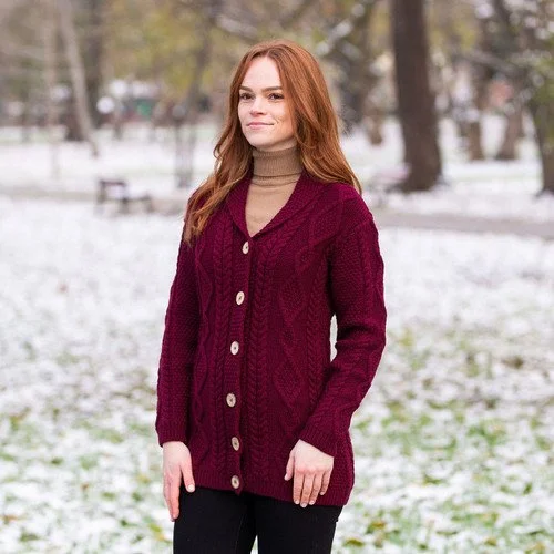 Ladies Shawl Collar Cardigan-front 1-Wine-ML163-108.jpg