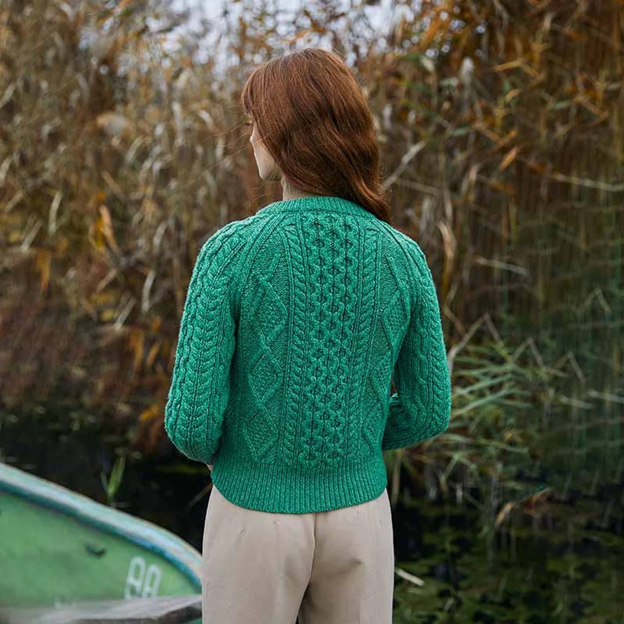 Ladies Cable Cardigan-angle-Green-ML152 109.jpg